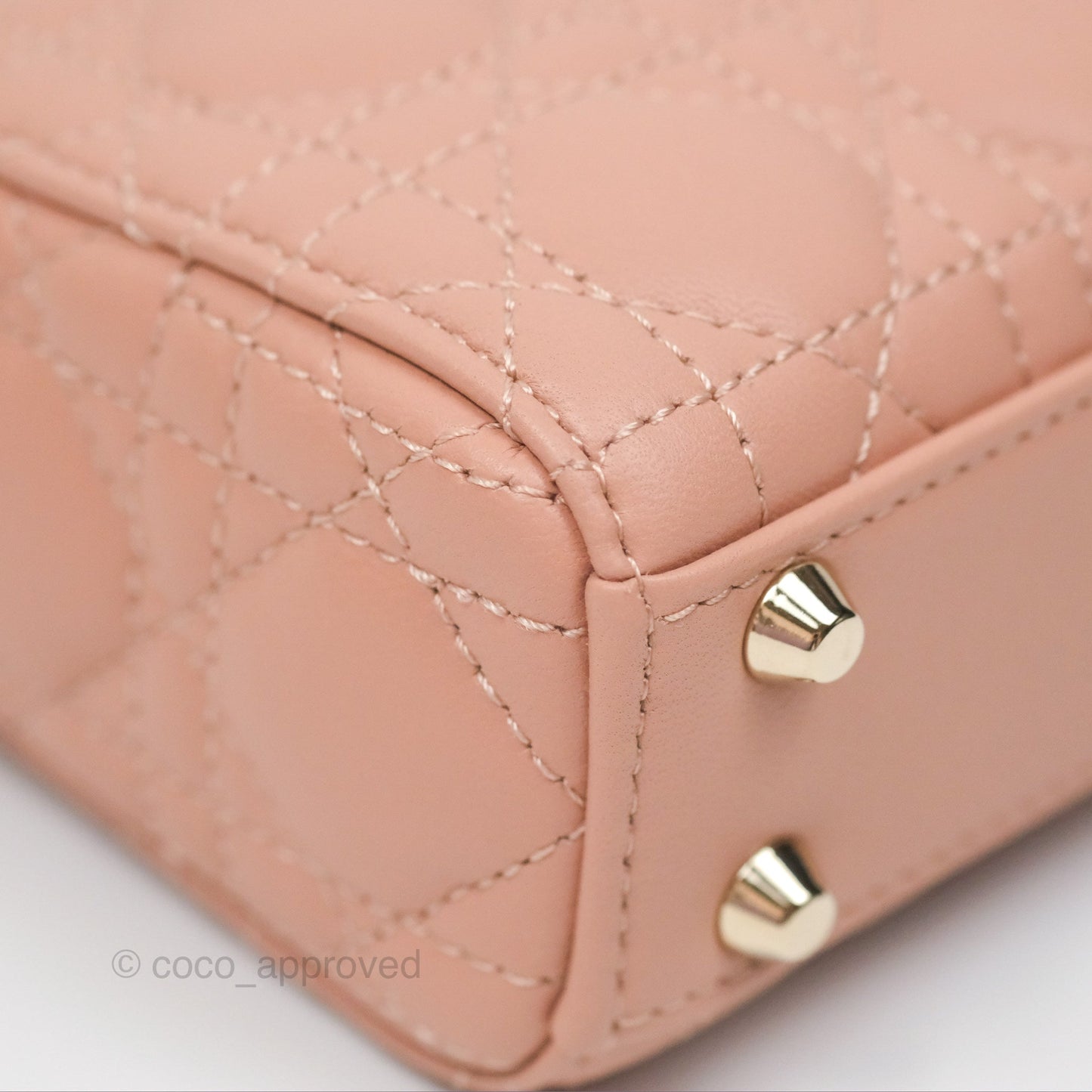 Christian Dior Micro Lady Dior Cannage Rose Des Vents Cannage Lambskin Gold Hardware
