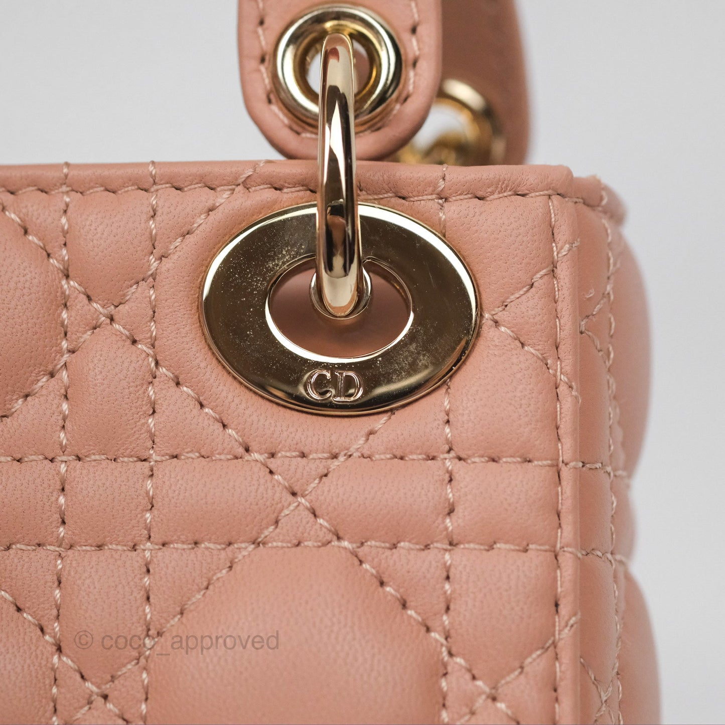 Christian Dior Micro Lady Dior Cannage Rose Des Vents Cannage Lambskin Gold Hardware