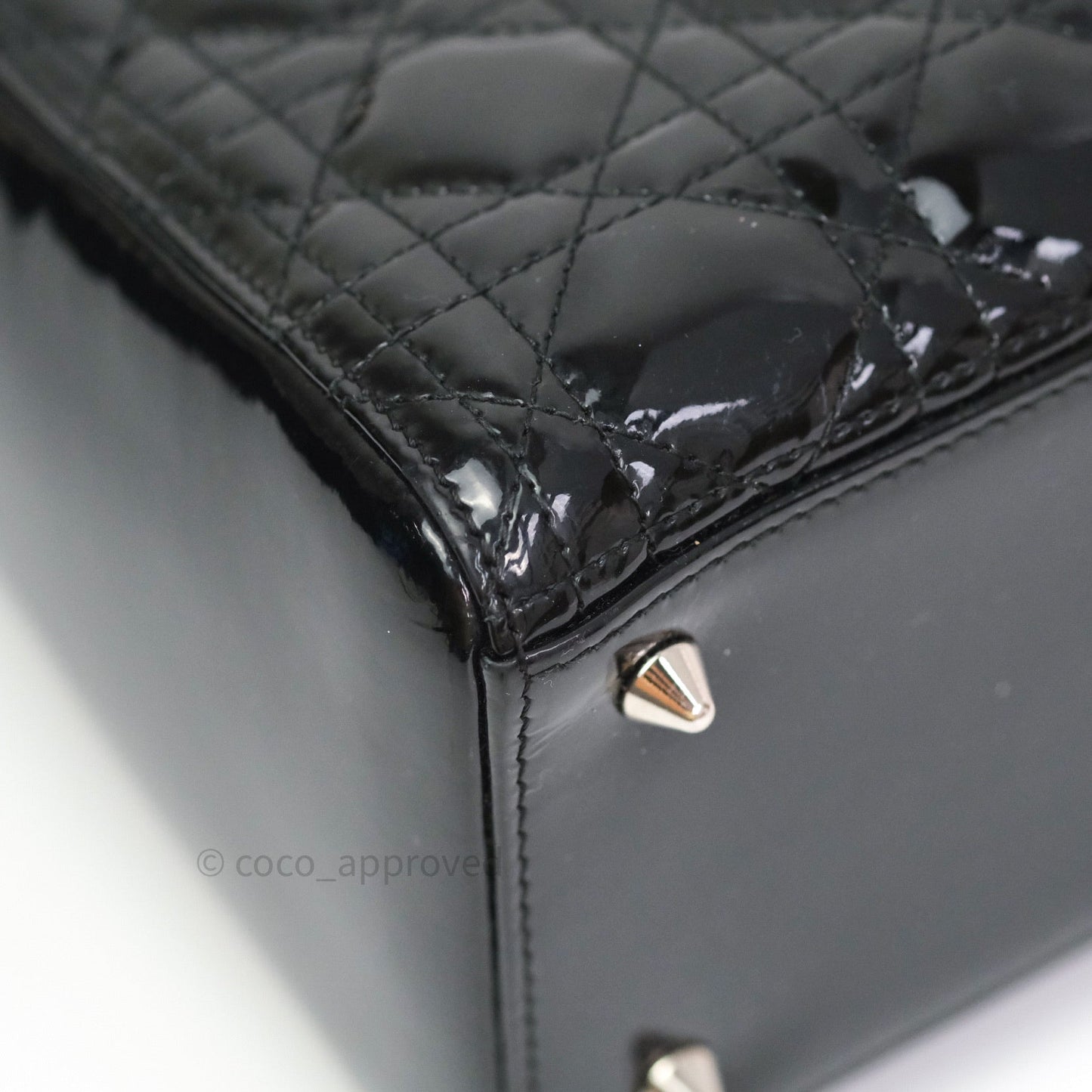 Christian Dior Medium Lady Dior Black Patent Silver Hardware