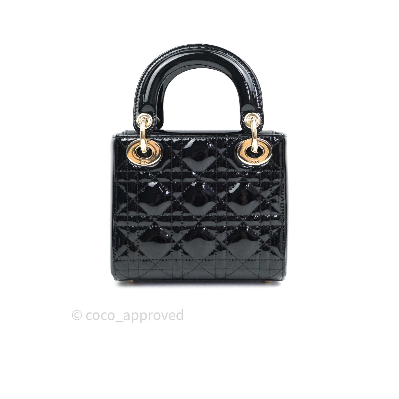 Christian Dior Mini Lady Dior Black Patent Light Gold Hardware