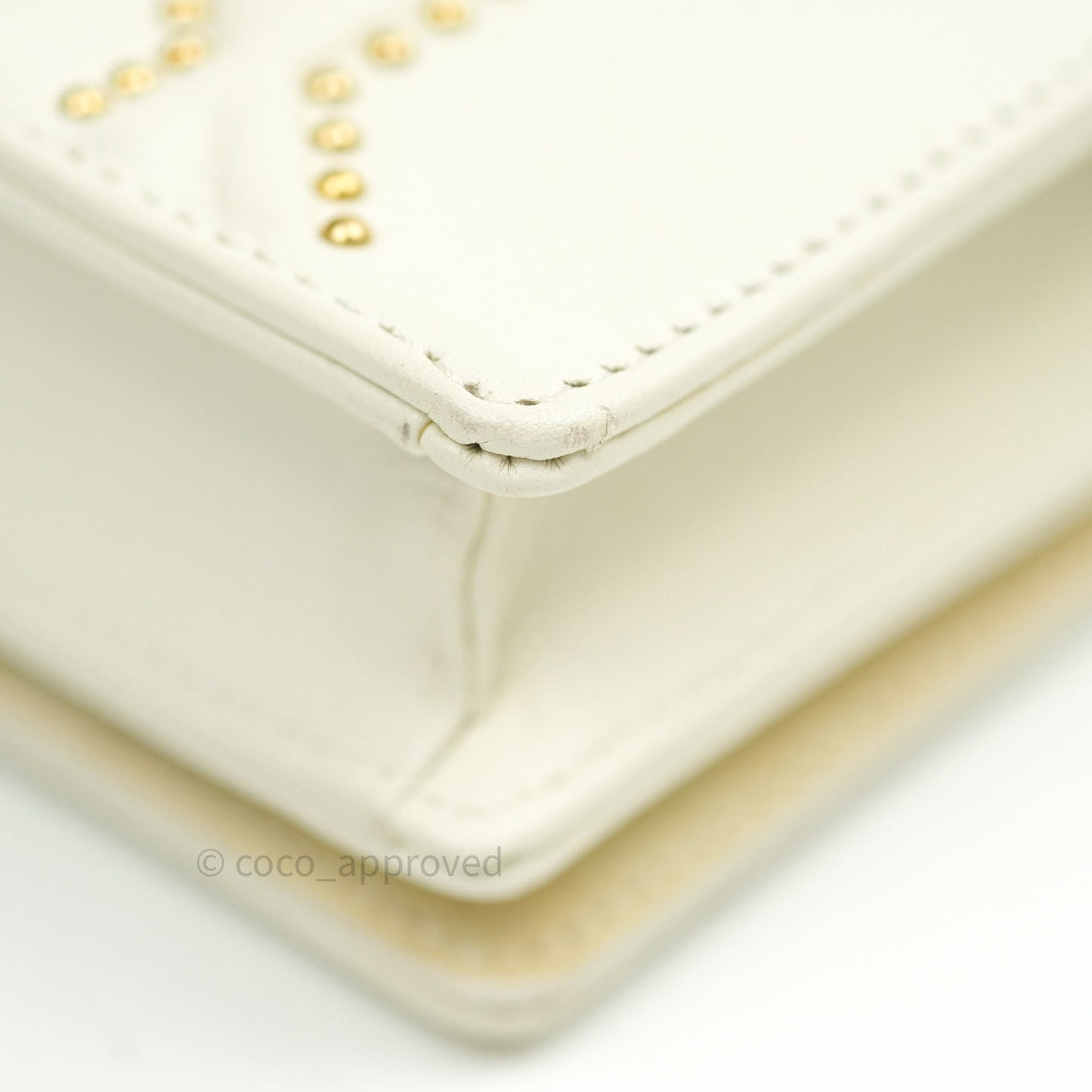 Christian Dior Diorama Wallet on Chain in White Calfskin Studded Gold