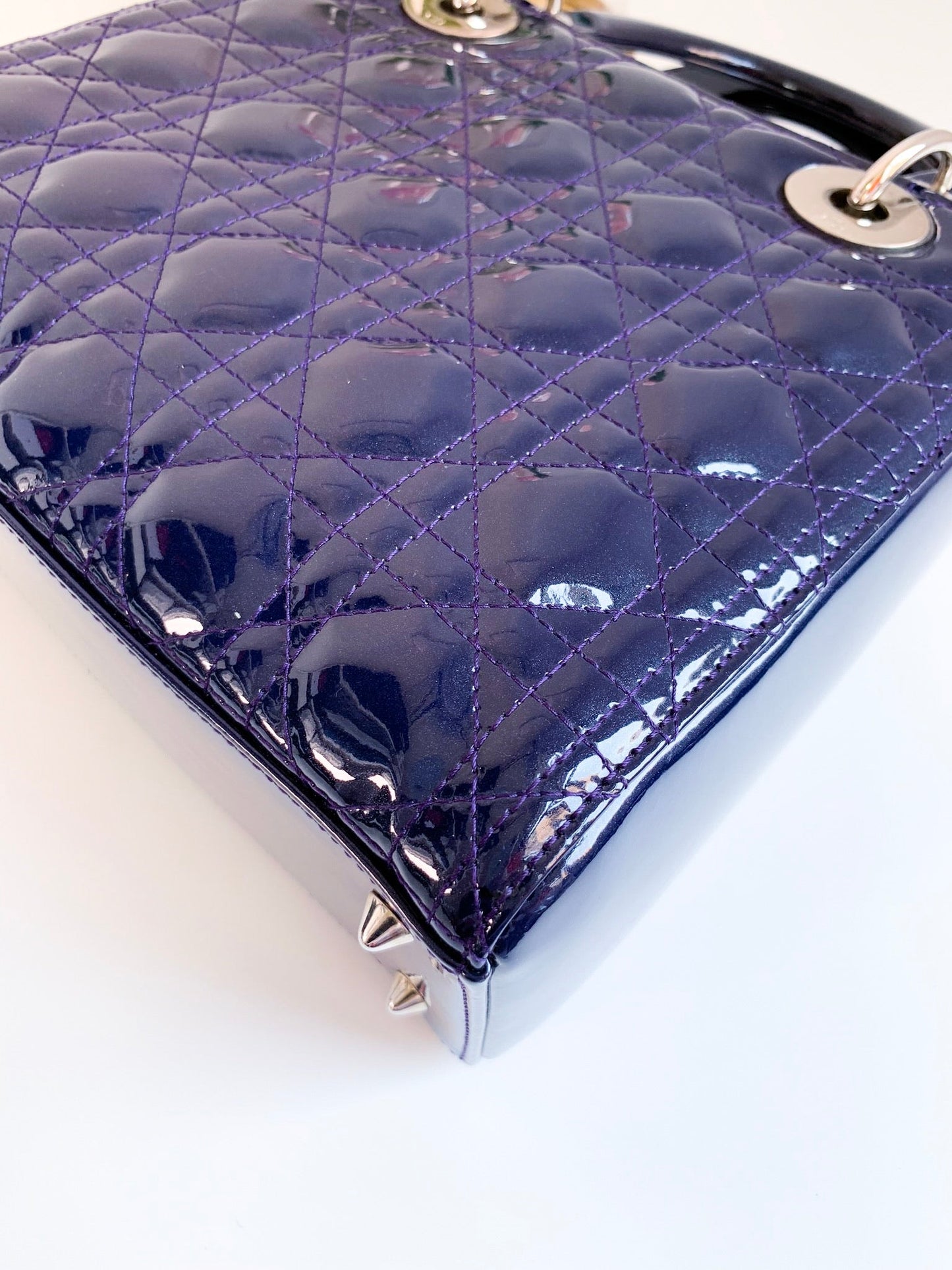Christian Dior Patent Cannage Medium Lady Dior Navy Blue Silver Hardware