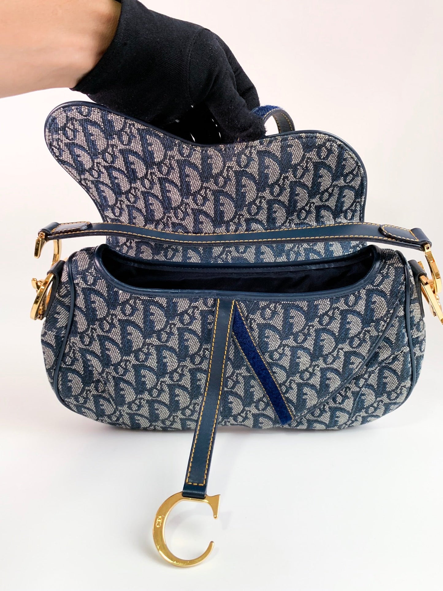 Christian Dior Vintage Oblique Saddle Bag Blue