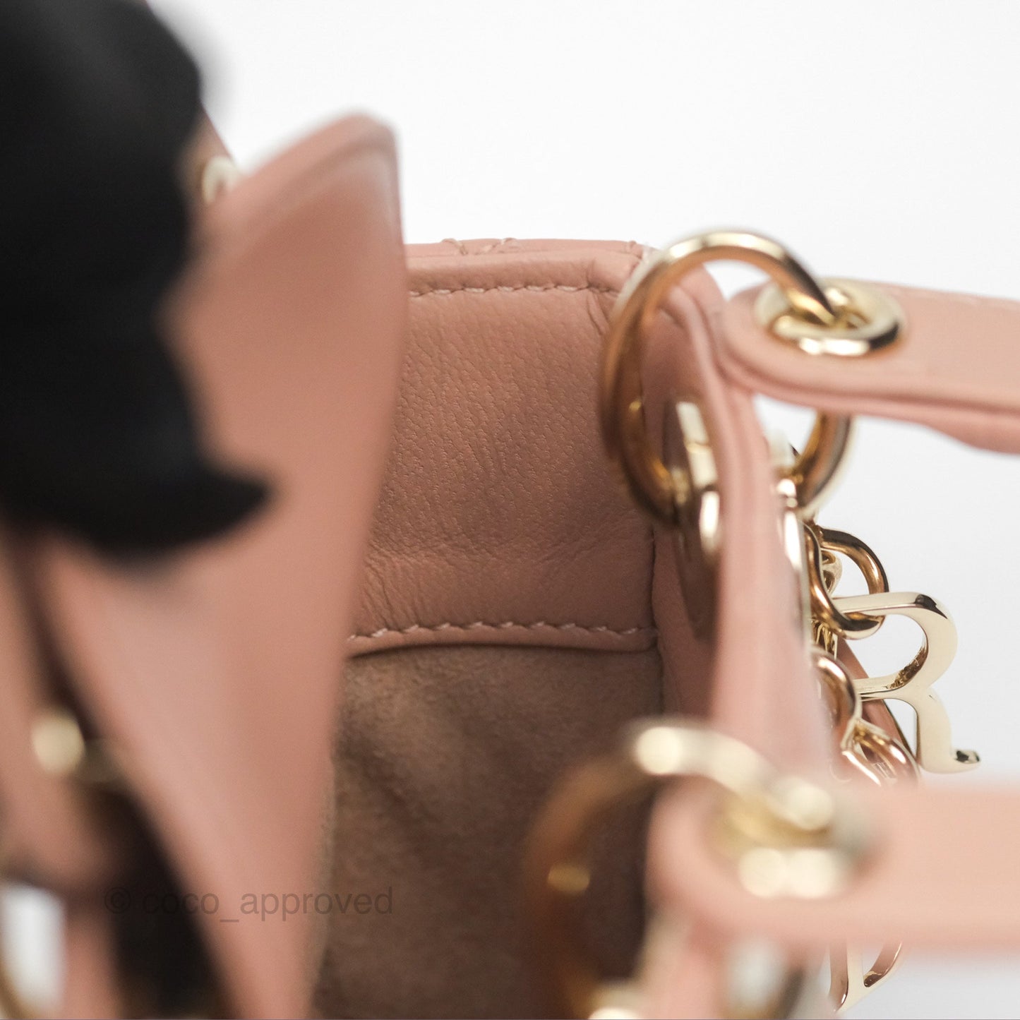 Christian Dior Micro Lady Dior Cannage Rose Des Vents Cannage Lambskin Gold Hardware