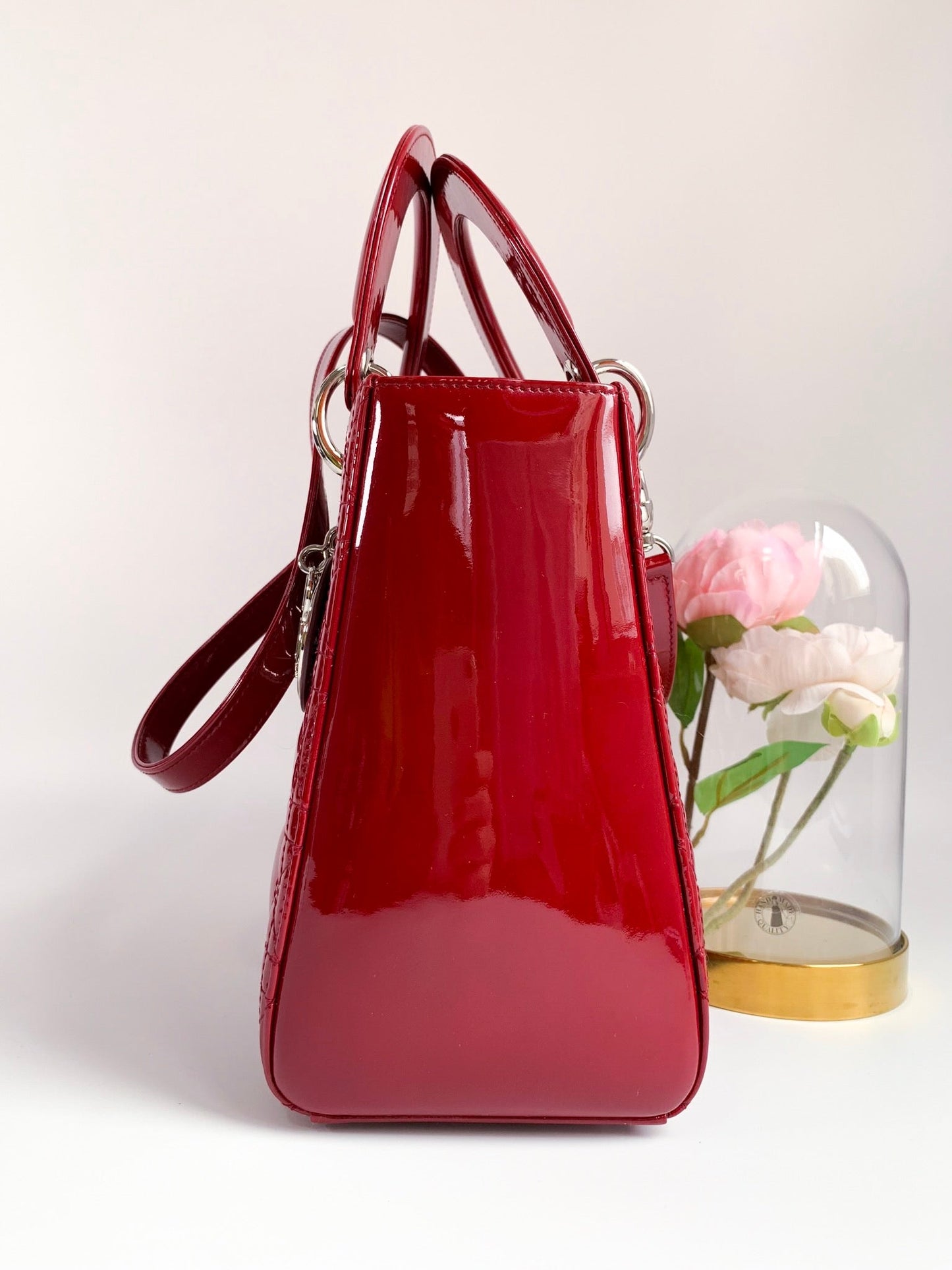 Christian Dior Patent Cannage Medium Lady Dior Red Silver Hardware