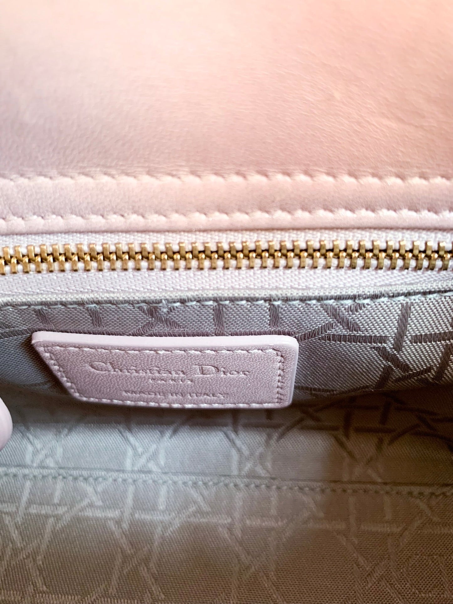 Christian Dior Metallic Calfskin Cannage Mini Lady Dior Pink