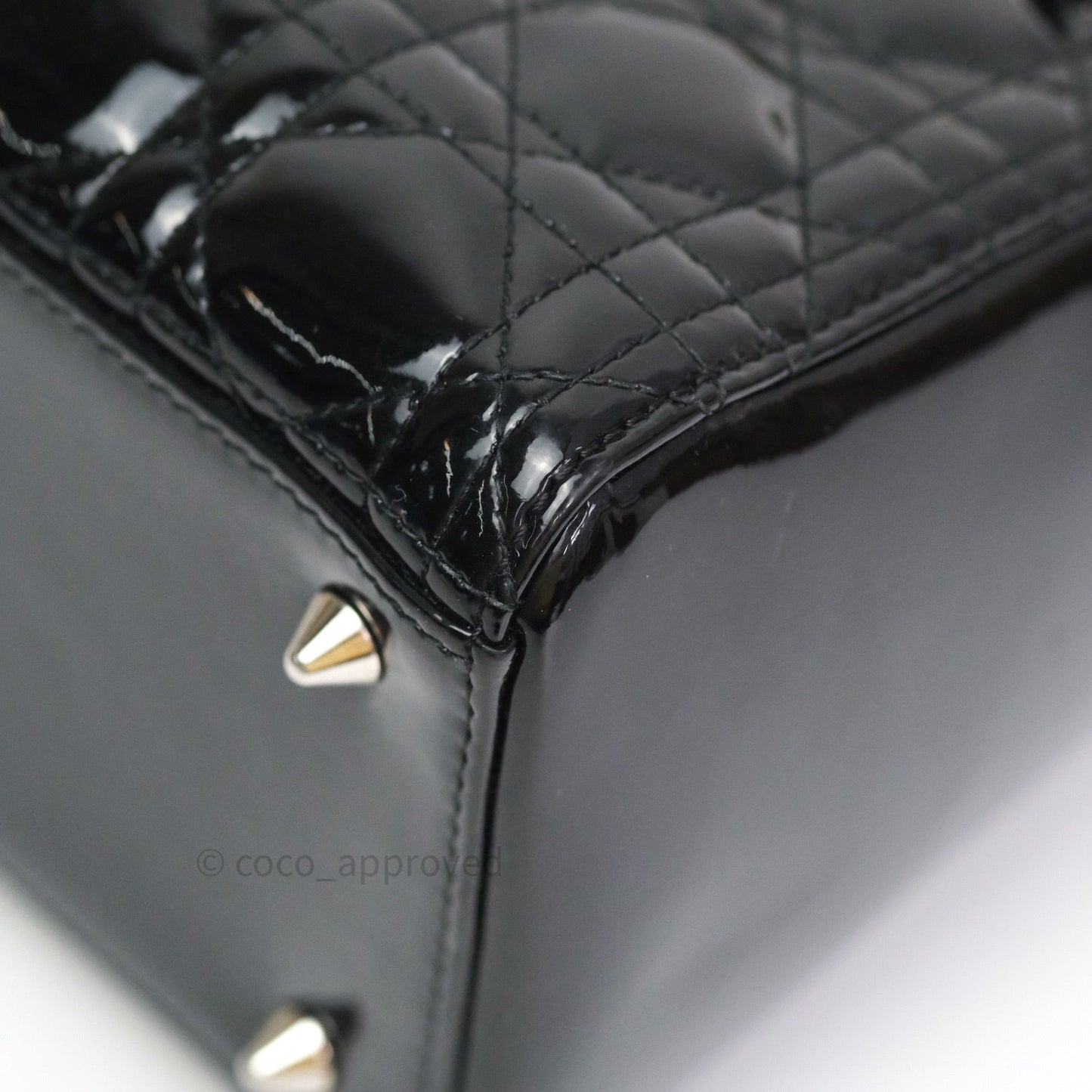 Christian Dior Medium Lady Dior Black Patent Silver Hardware