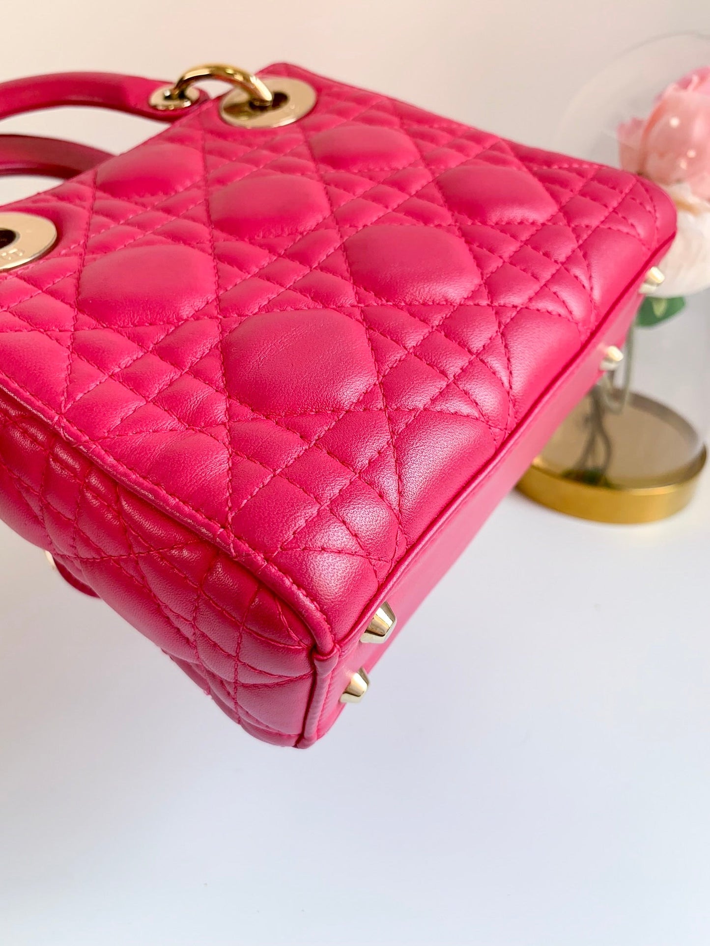 Lady Dior Mini Pink Lambskin Gold Hardware