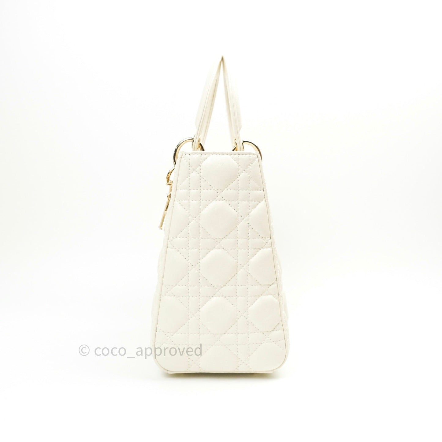 Christian Dior Lambskin Medium Lady Dior Ivory White Gold Hardware