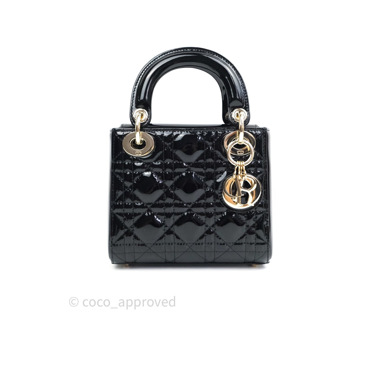 Christian Dior Mini Lady Dior Black Patent Light Gold Hardware