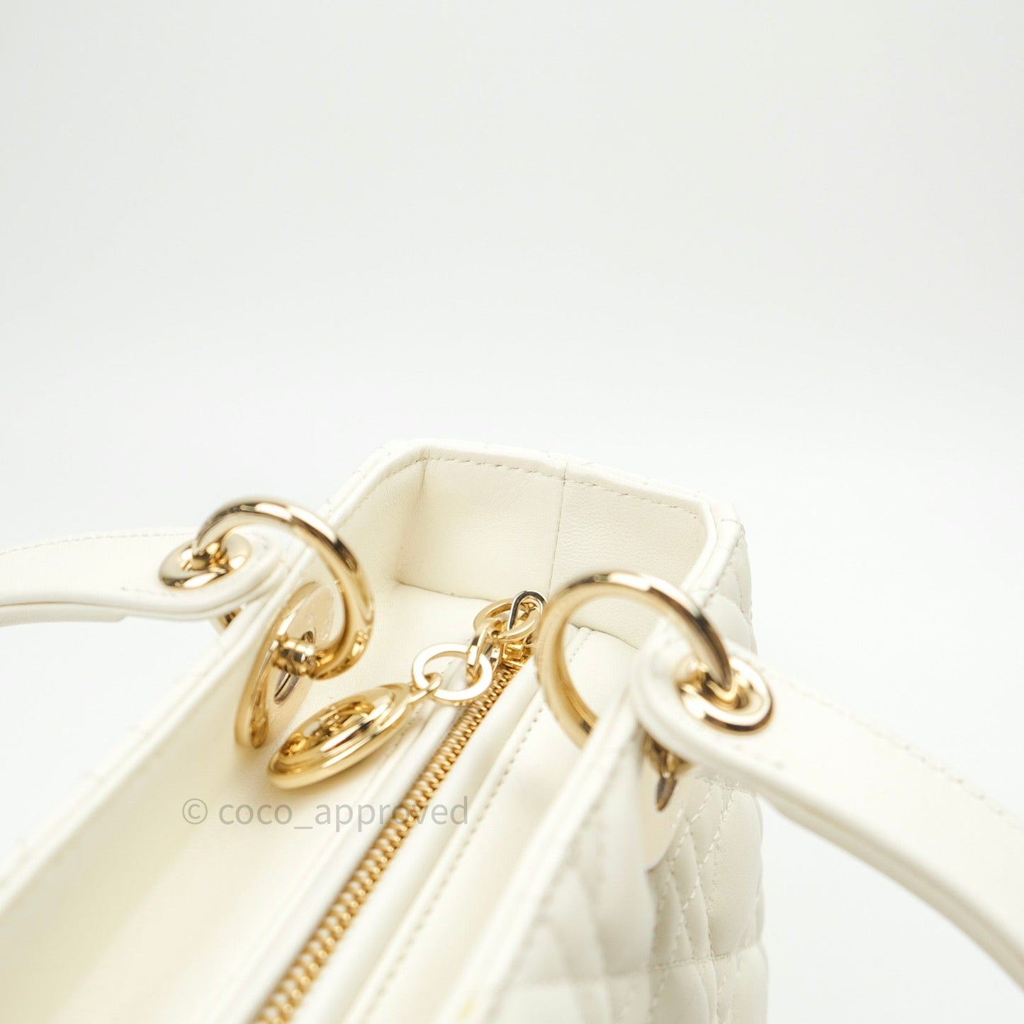 Christian Dior Lambskin Medium Lady Dior Ivory White Gold Hardware