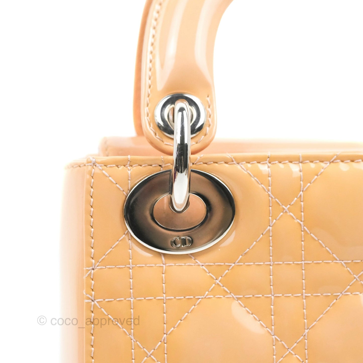 Christian Dior Mini Lady Dior Beige Pink Patent Silver Hardware