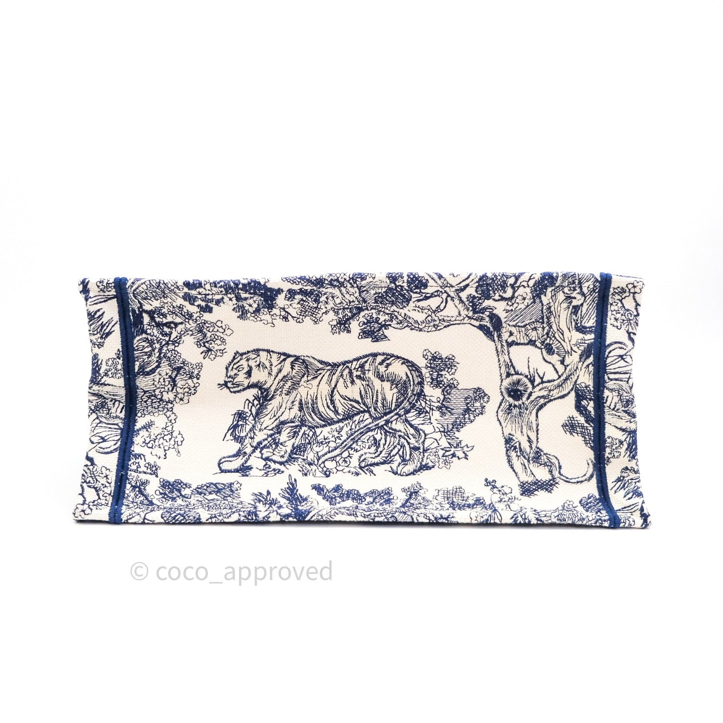 Christian Dior Embroidered Toile De Jouy Small Canvas Book Tote Blue