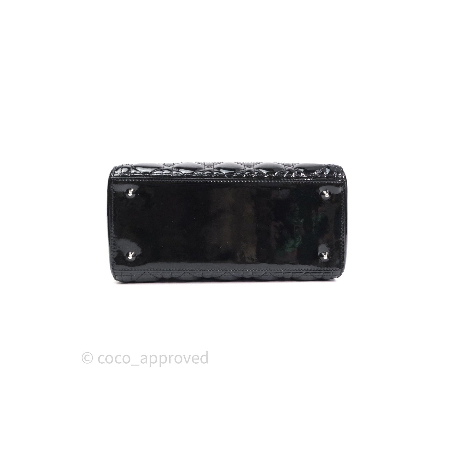 Christian Dior Medium Lady Dior Black Patent Silver Hardware