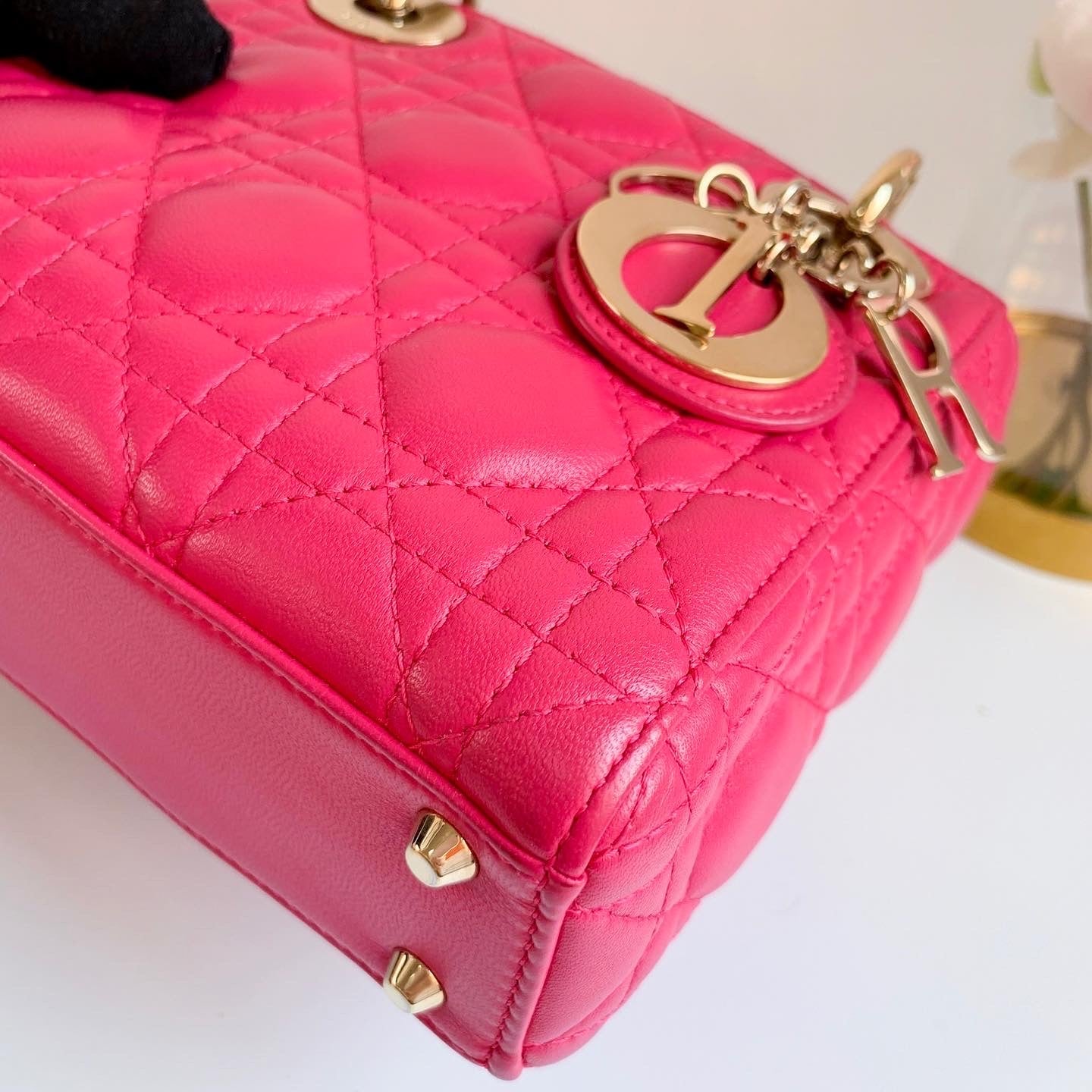 Lady Dior Mini Pink Lambskin Gold Hardware