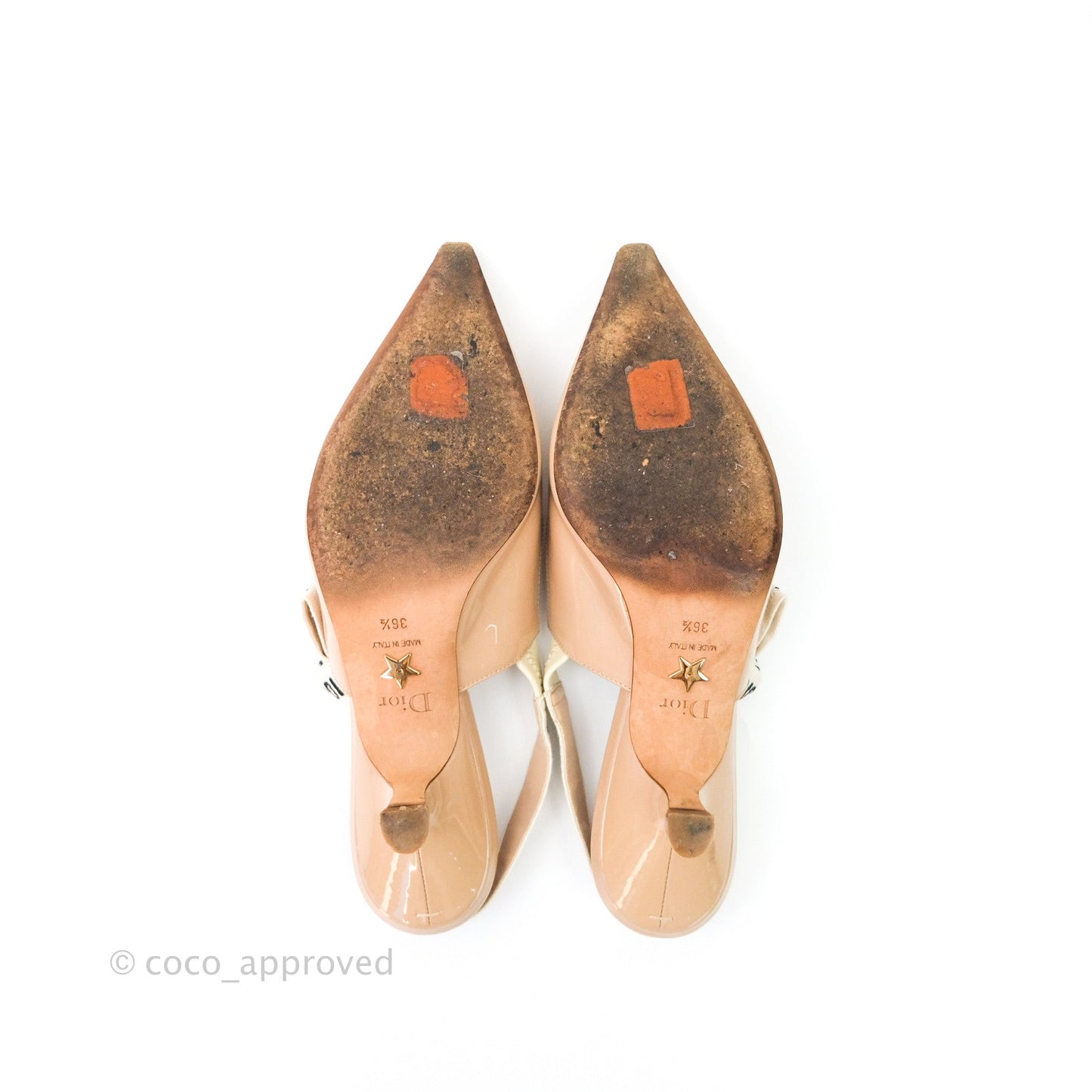 Christian Dior Patent J'adior Ribbon Slingback Pumps 36.5 Beige