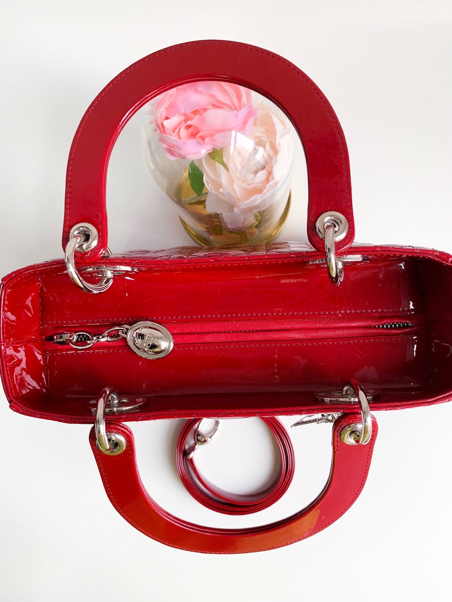 Christian Dior Patent Cannage Medium Lady Dior Red Silver Hardware