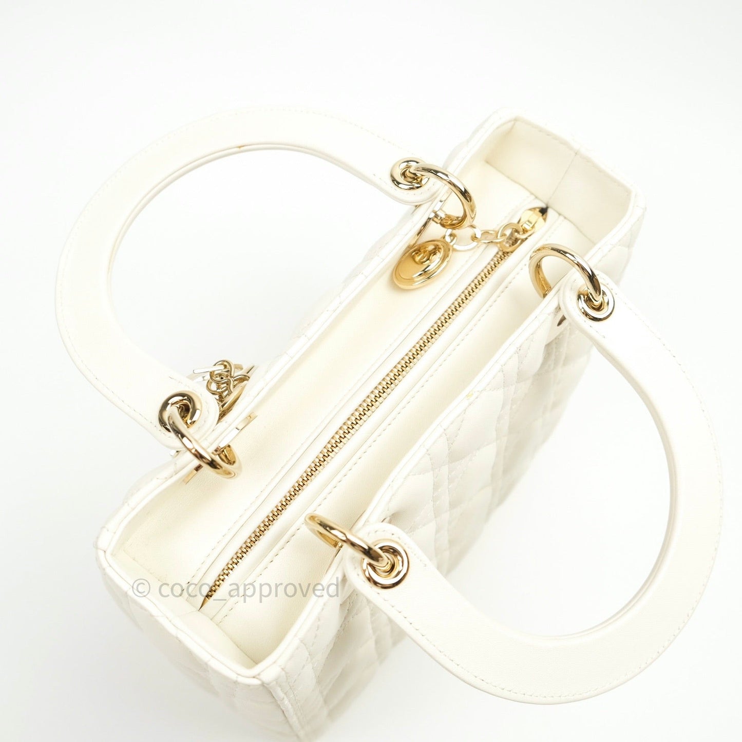 Christian Dior Lambskin Medium Lady Dior Ivory White Gold Hardware
