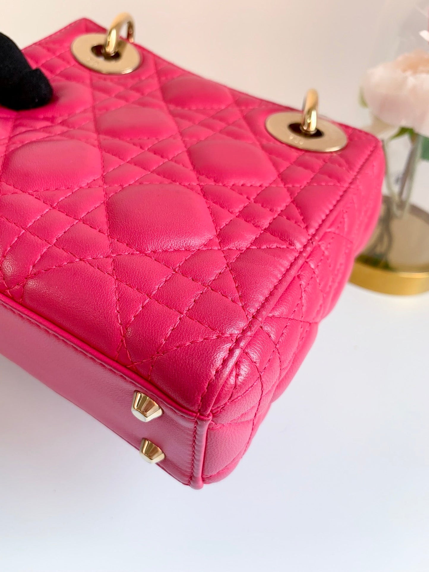 Lady Dior Mini Pink Lambskin Gold Hardware