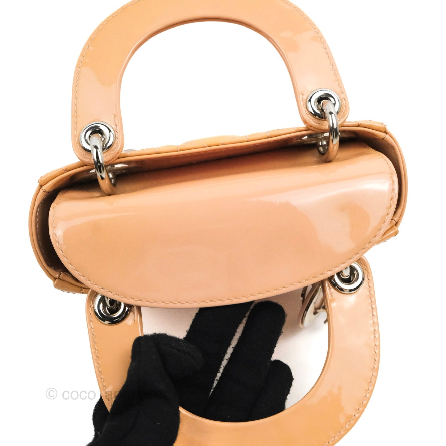 Christian Dior Mini Lady Dior Beige Pink Patent Silver Hardware