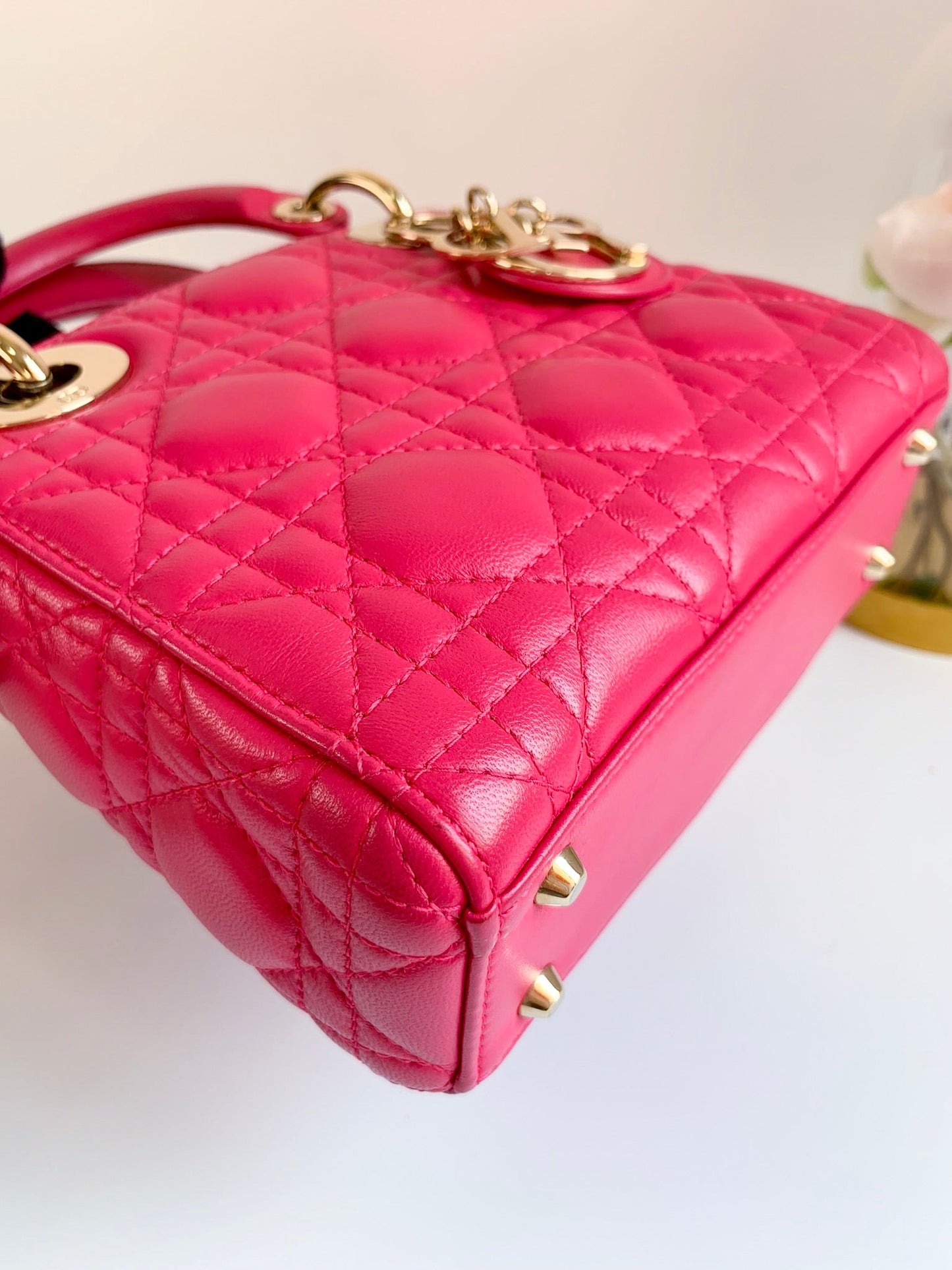 Lady Dior Mini Pink Lambskin Gold Hardware