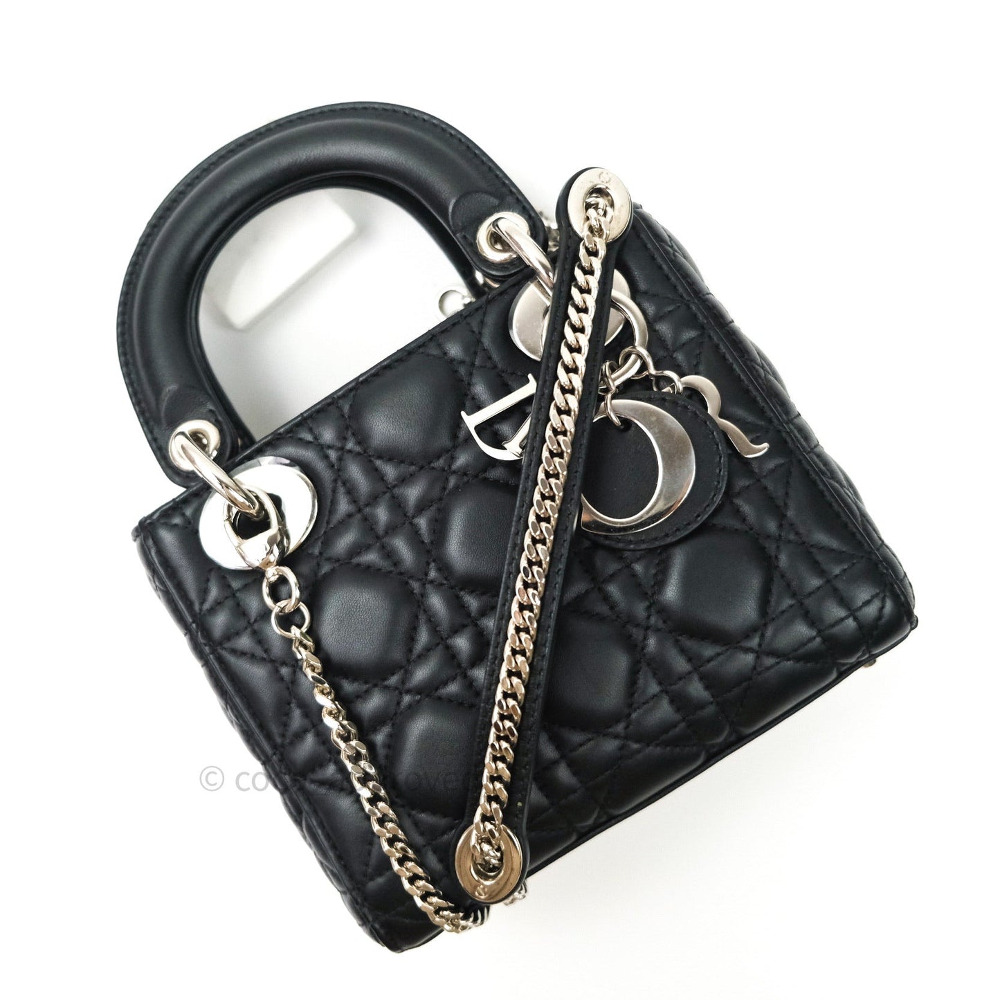 Christian Dior Cannage Mini Lady Dior Black Silver Hardware