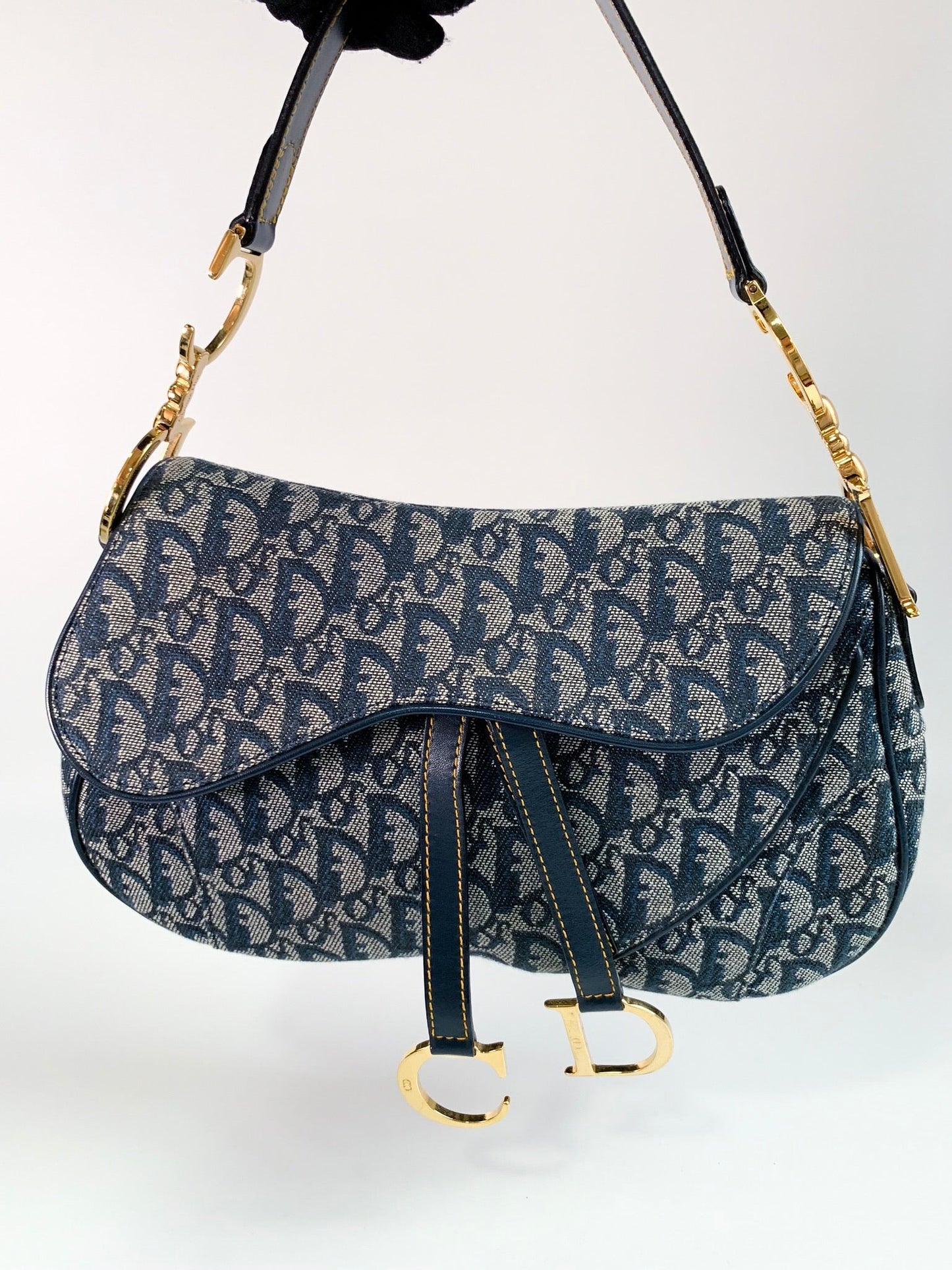 Christian Dior Vintage Oblique Saddle Bag Blue