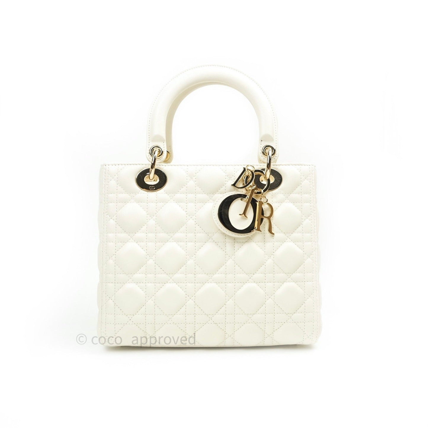 Christian Dior Lambskin Medium Lady Dior Ivory White Gold Hardware