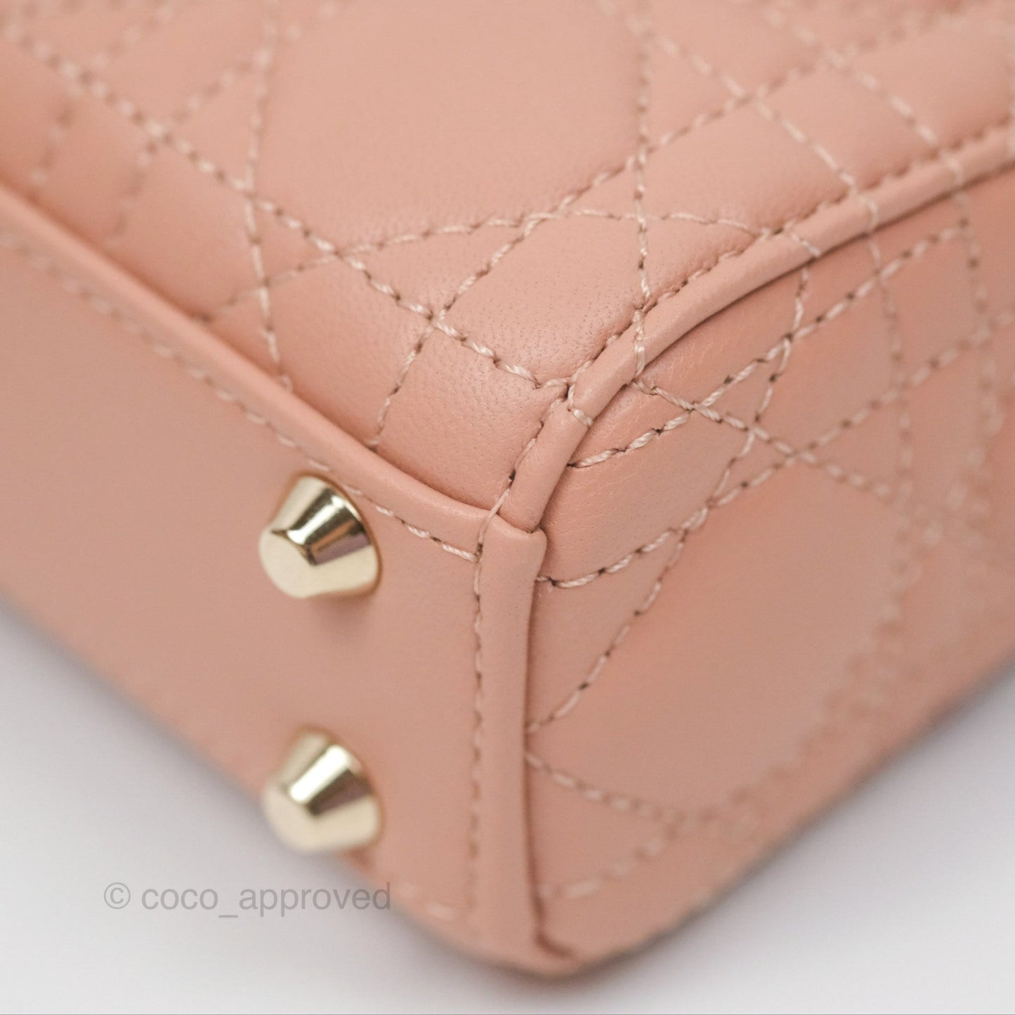 Christian Dior Micro Lady Dior Cannage Rose Des Vents Cannage Lambskin Gold Hardware