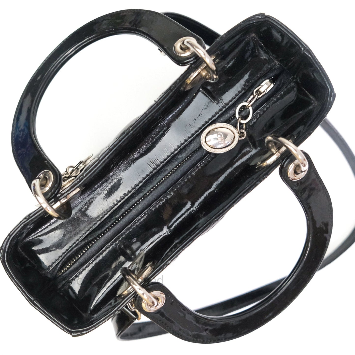 Christian Dior Medium Lady Dior Black Patent Silver Hardware