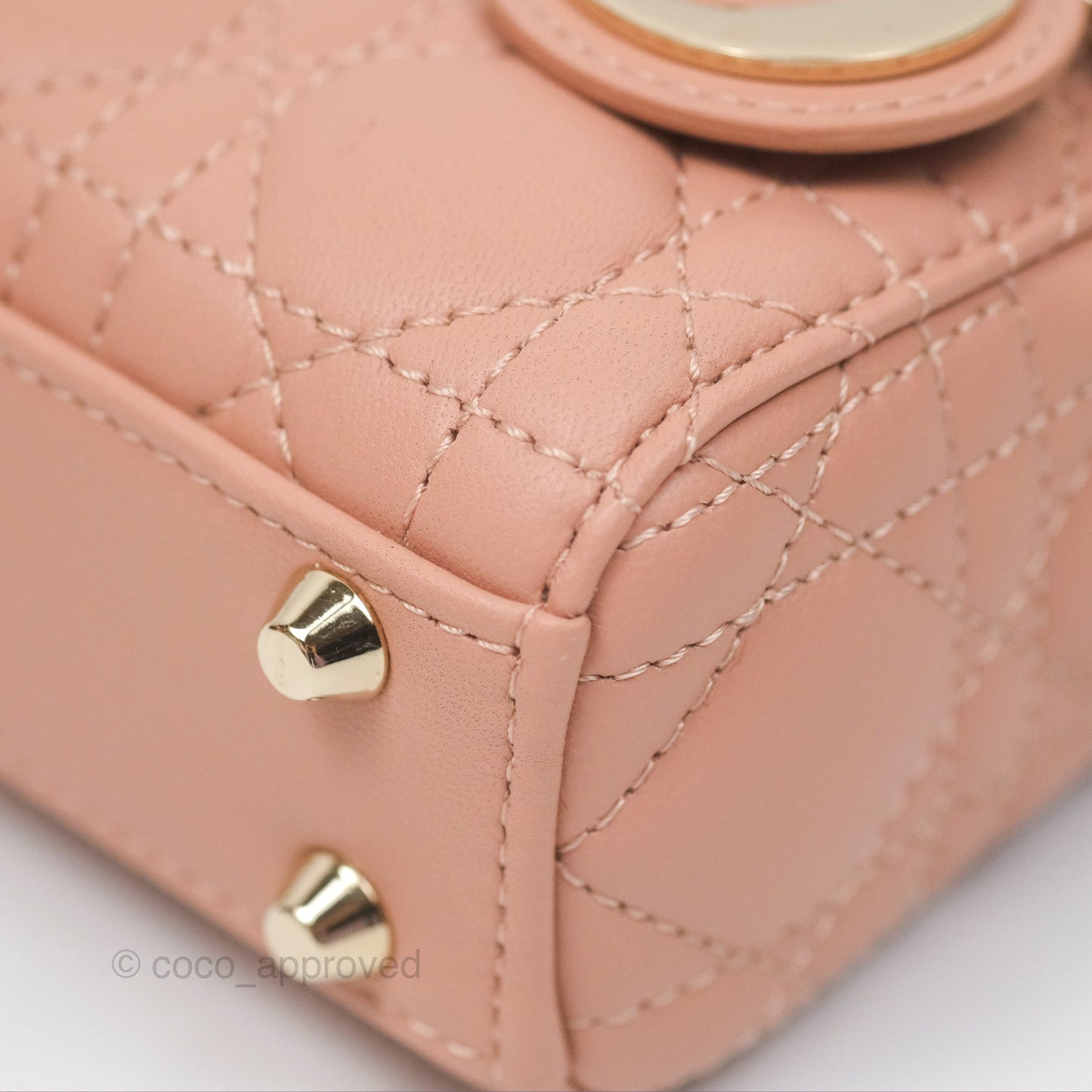 Christian Dior Micro Lady Dior Cannage Rose Des Vents Cannage Lambskin Gold Hardware