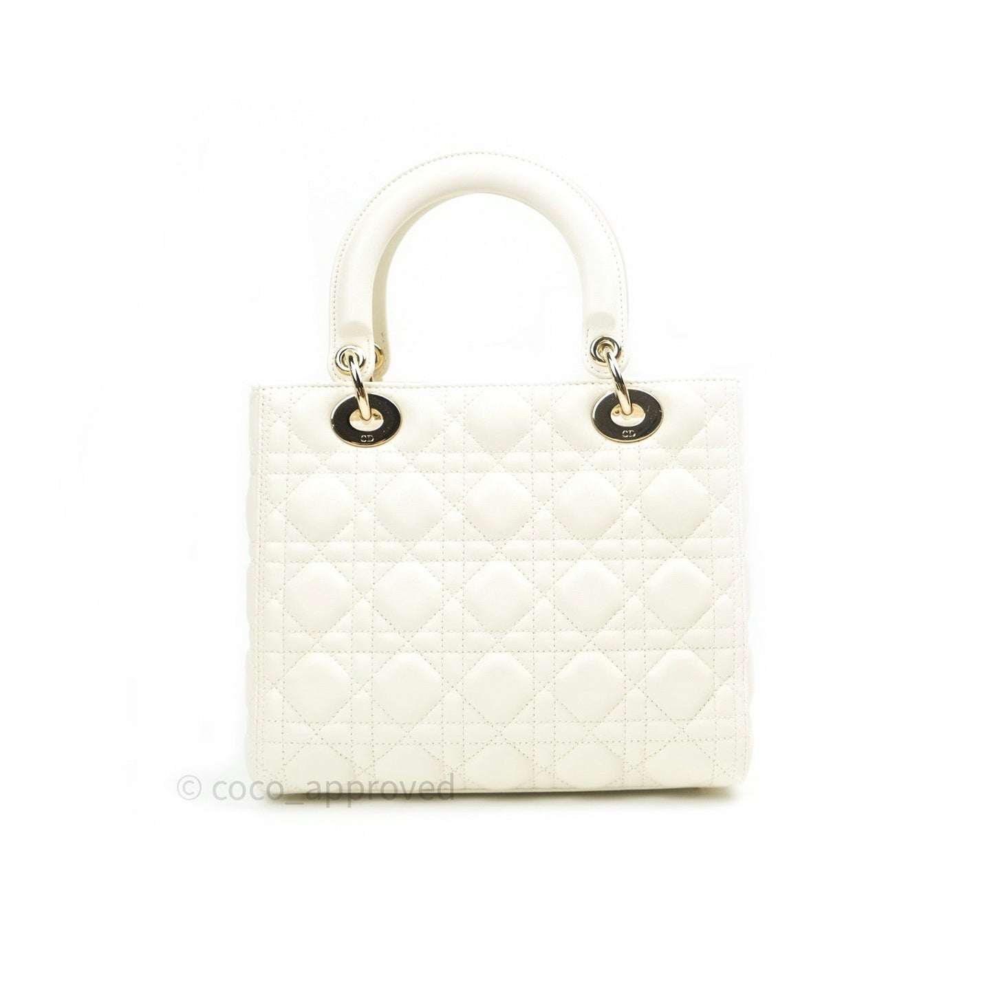 Christian Dior Lambskin Medium Lady Dior Ivory White Gold Hardware