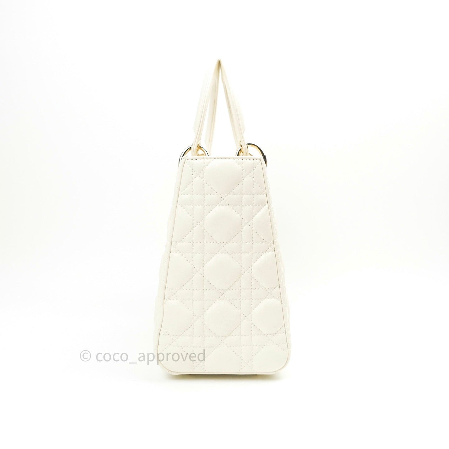 Christian Dior Lambskin Medium Lady Dior Ivory White Gold Hardware
