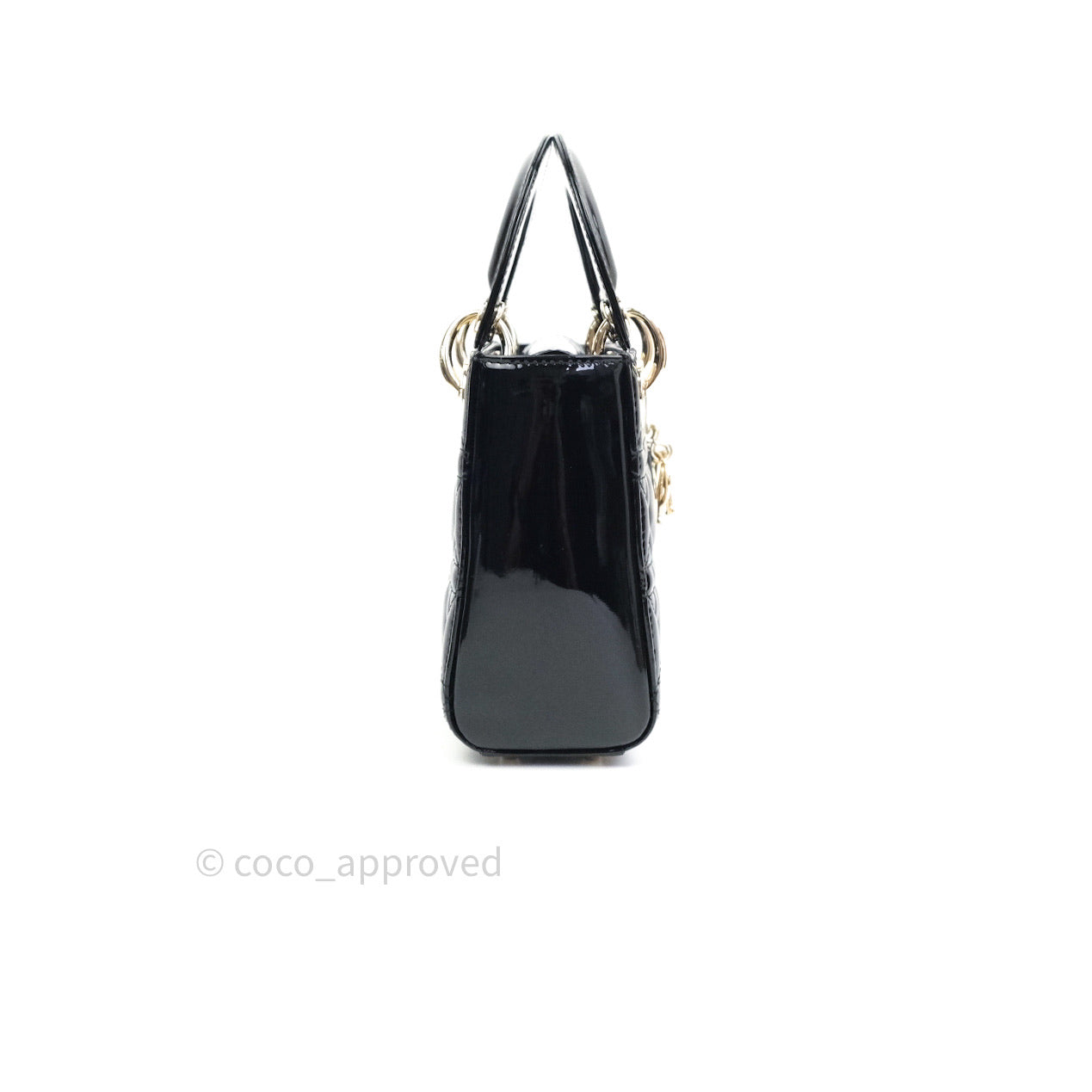 Christian Dior Mini Lady Dior Black Patent Light Gold Hardware