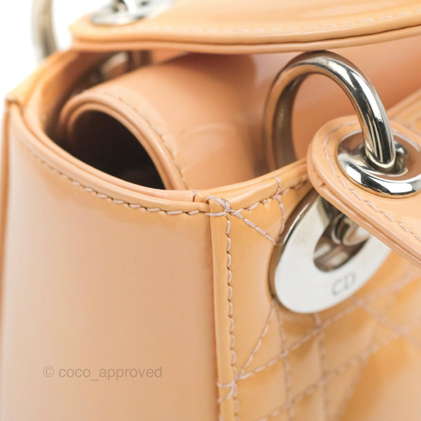 Christian Dior Mini Lady Dior Beige Pink Patent Silver Hardware