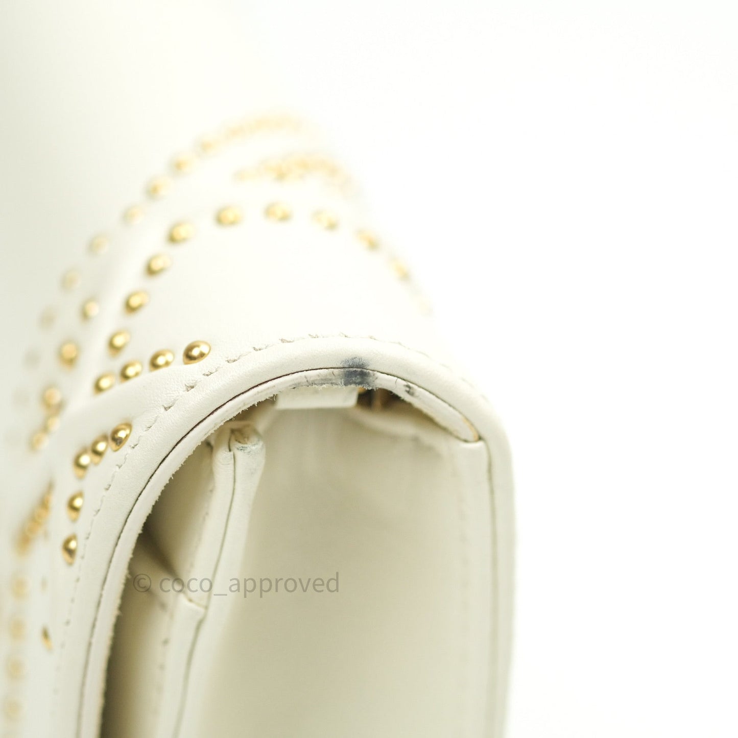 Christian Dior Diorama Wallet on Chain in White Calfskin Studded Gold