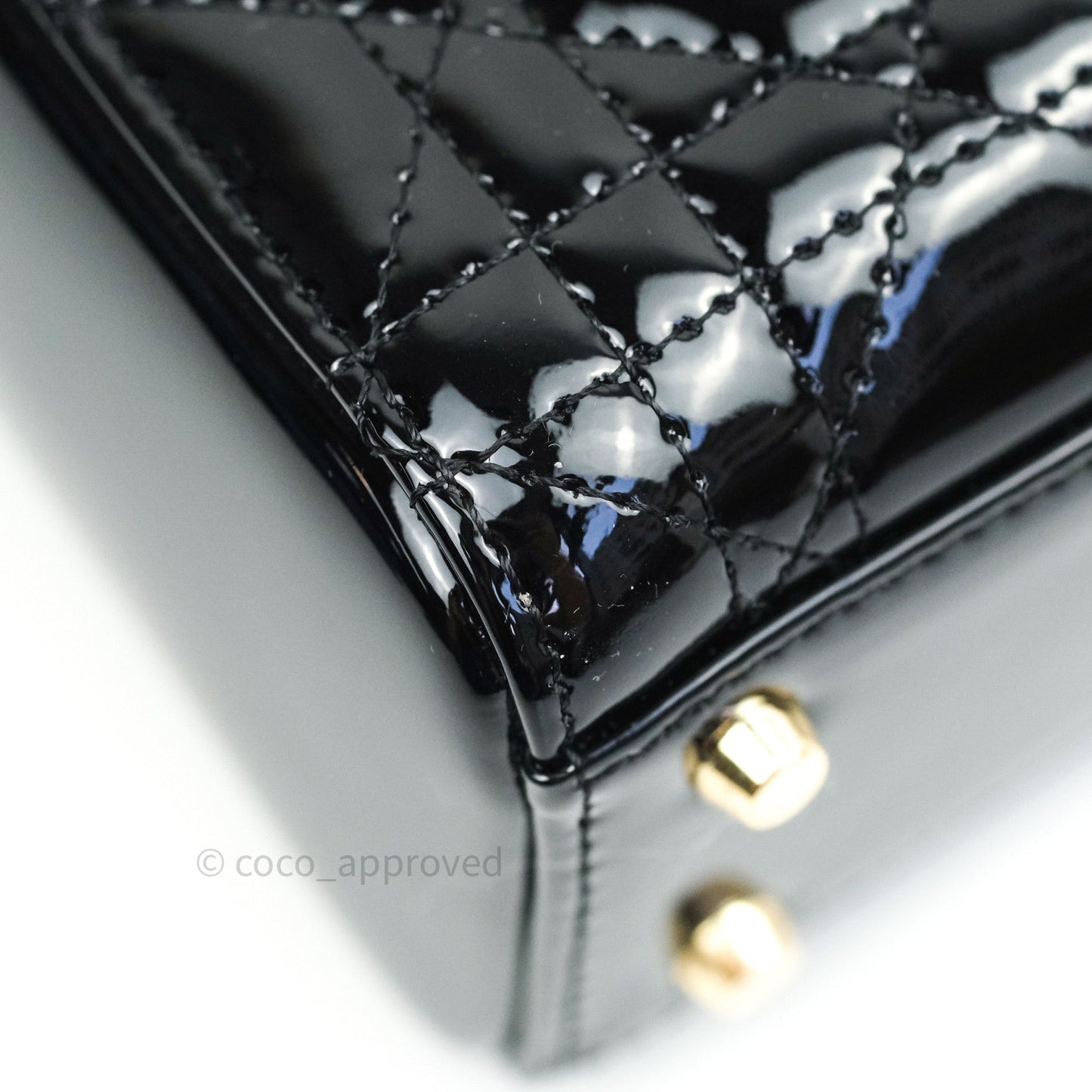 Christian Dior Mini Lady Dior Black Patent Light Gold Hardware
