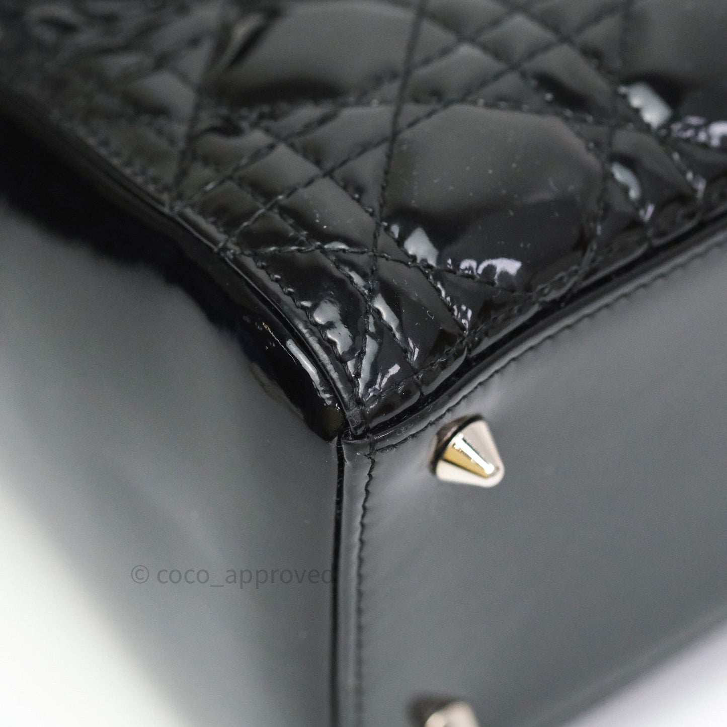 Christian Dior Medium Lady Dior Black Patent Silver Hardware