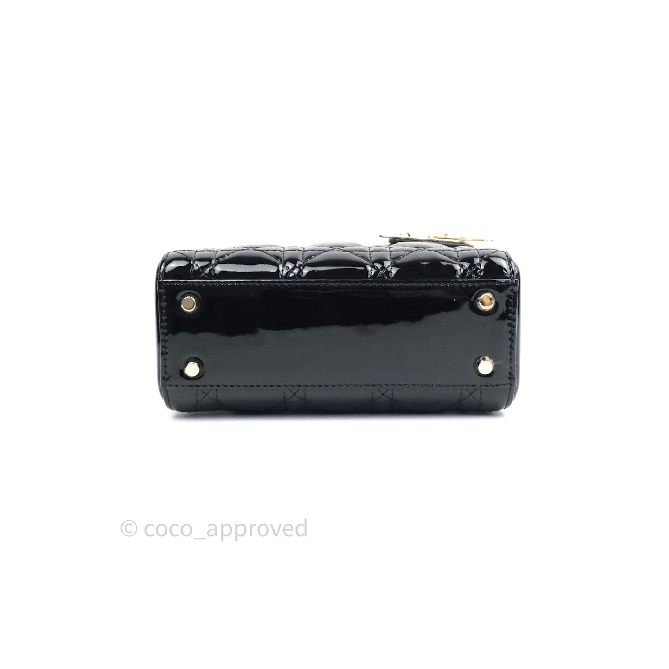 Christian Dior Mini Lady Dior Black Patent Light Gold Hardware