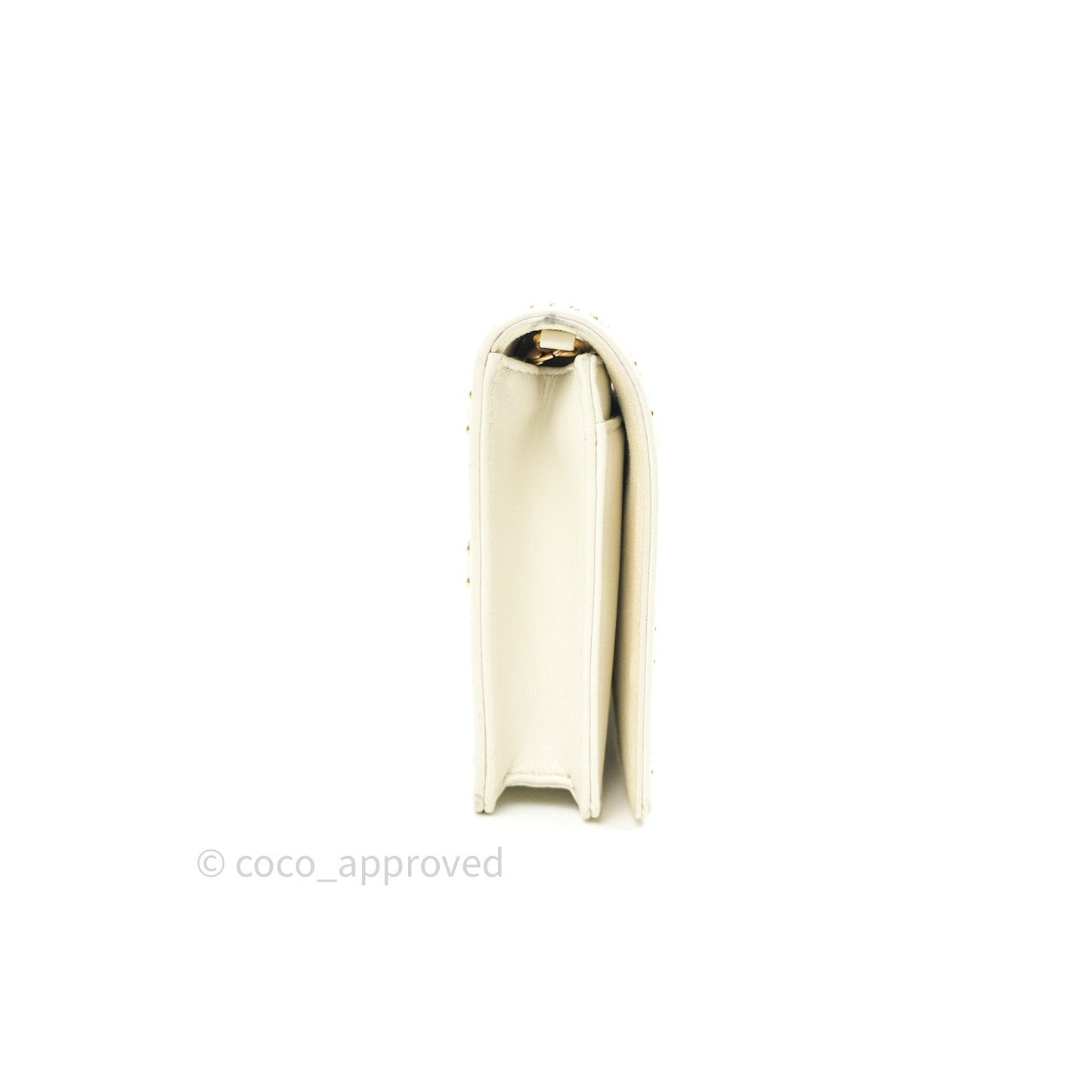 Christian Dior Diorama Wallet on Chain in White Calfskin Studded Gold