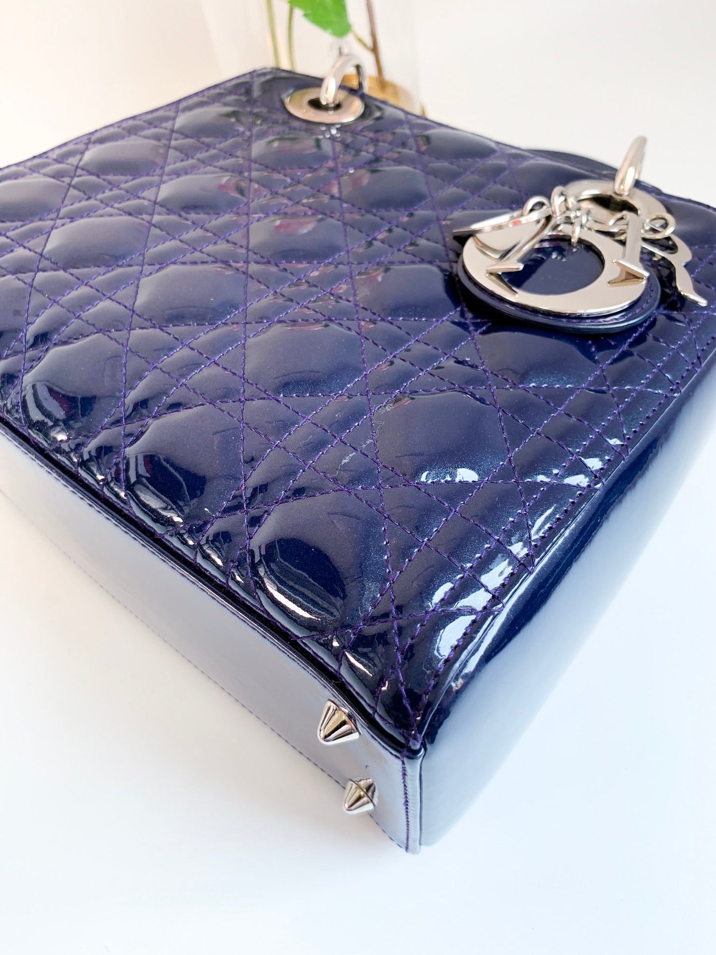 Christian Dior Patent Cannage Medium Lady Dior Navy Blue Silver Hardware