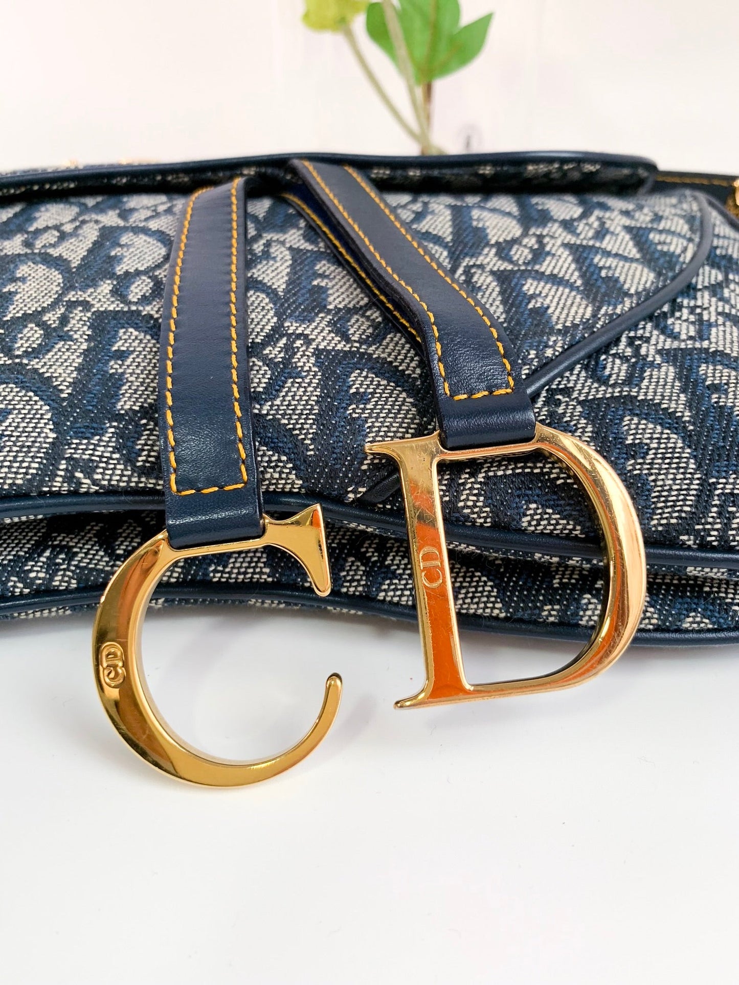 Christian Dior Vintage Oblique Saddle Bag Blue