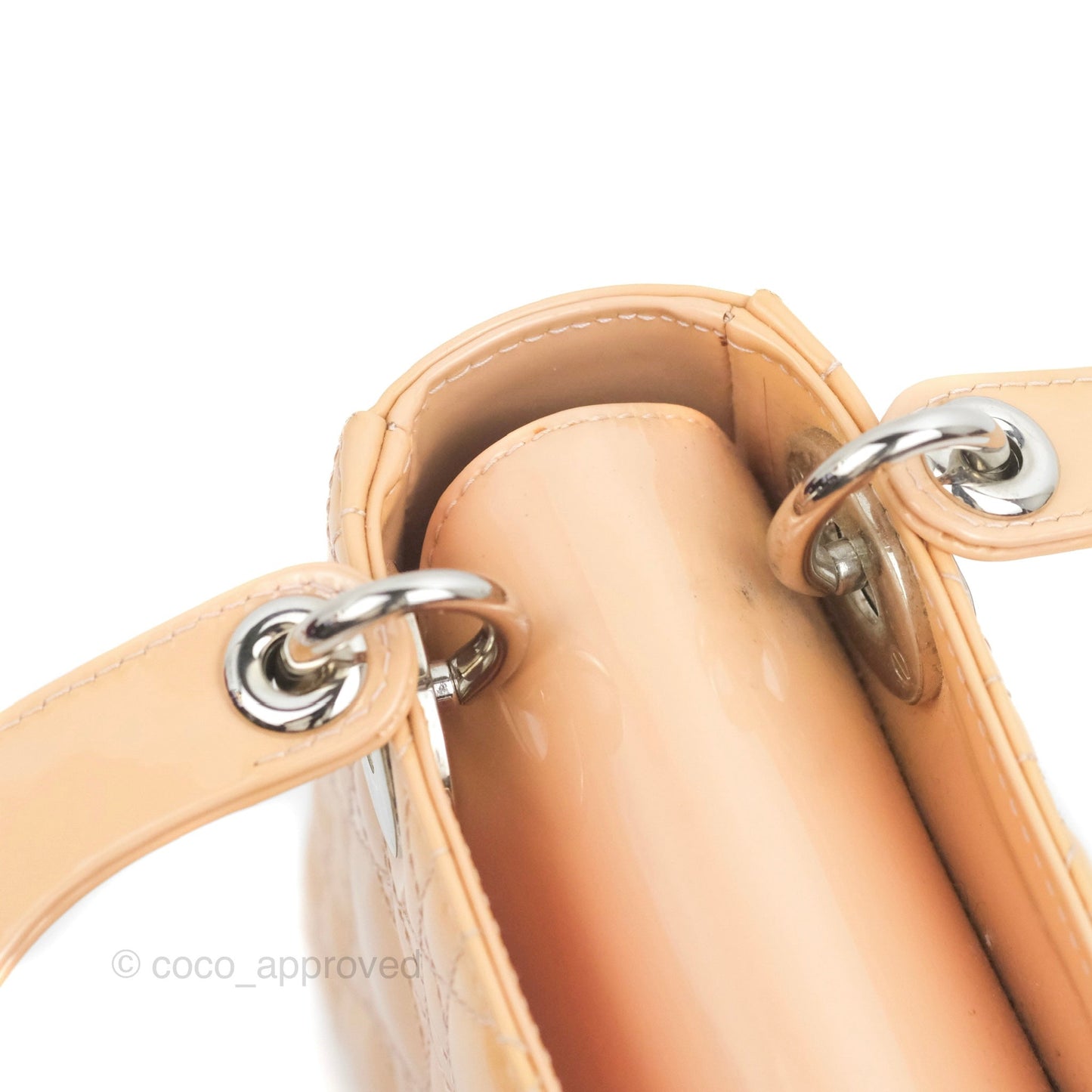 Christian Dior Mini Lady Dior Beige Pink Patent Silver Hardware