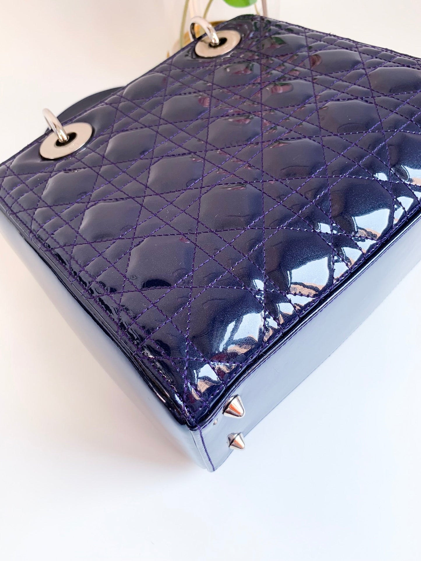 Christian Dior Patent Cannage Medium Lady Dior Navy Blue Silver Hardware