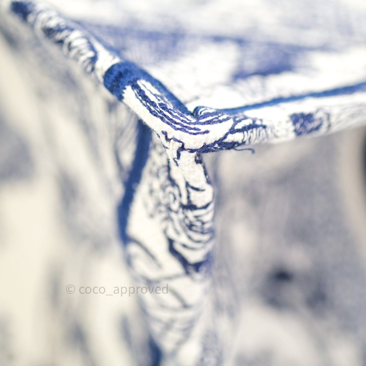 Christian Dior Embroidered Toile De Jouy Small Canvas Book Tote Blue