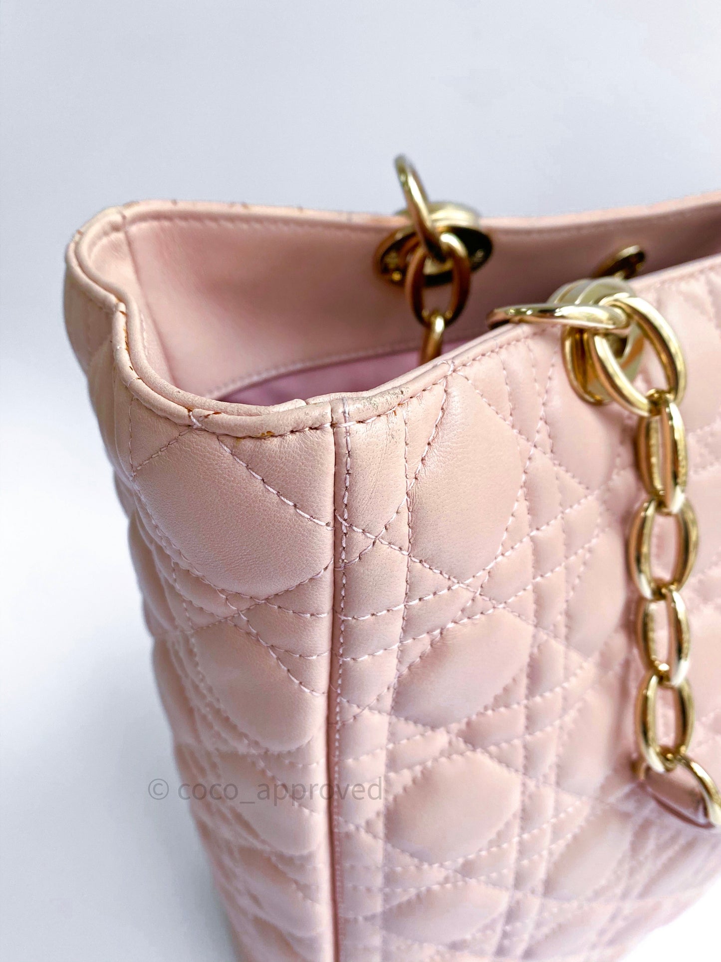 Christian Dior Lambskin Large Lady Dior Tote Bag Blush Pink