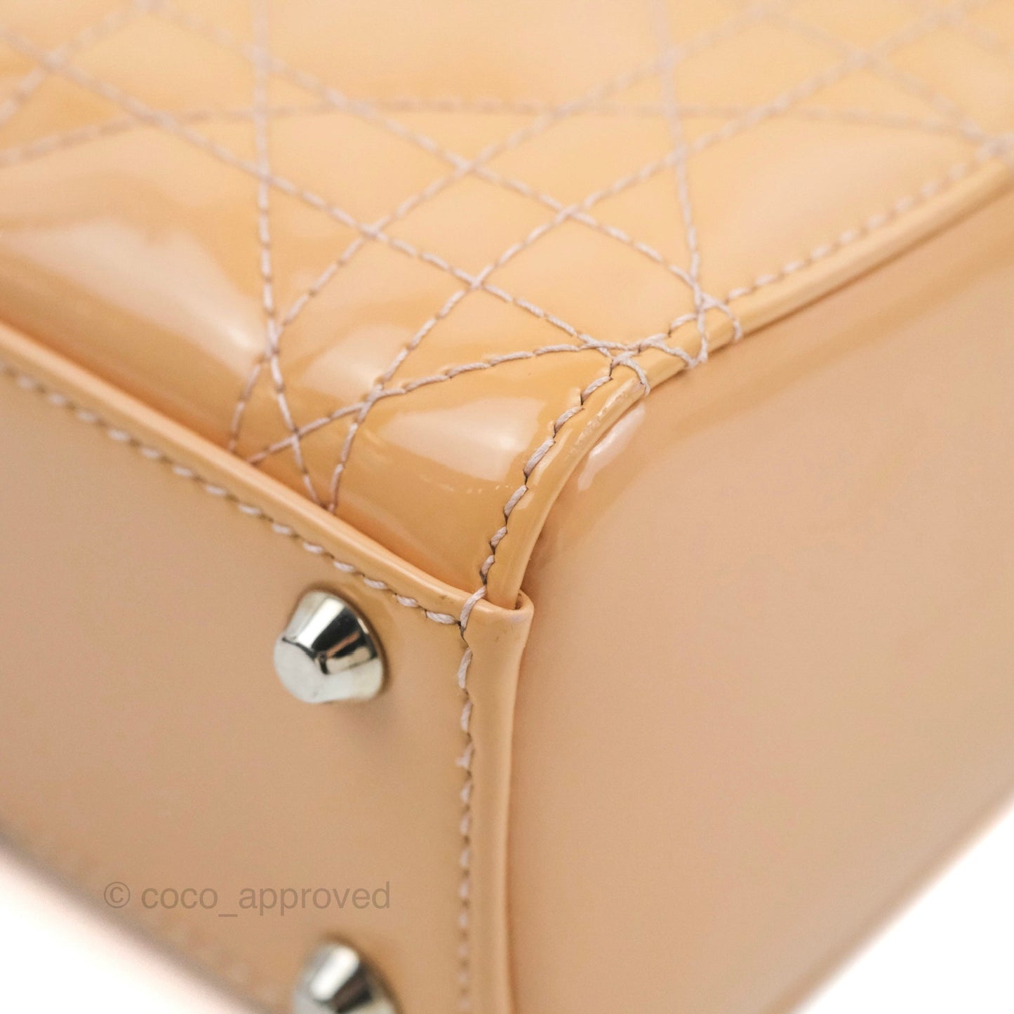 Christian Dior Mini Lady Dior Beige Pink Patent Silver Hardware