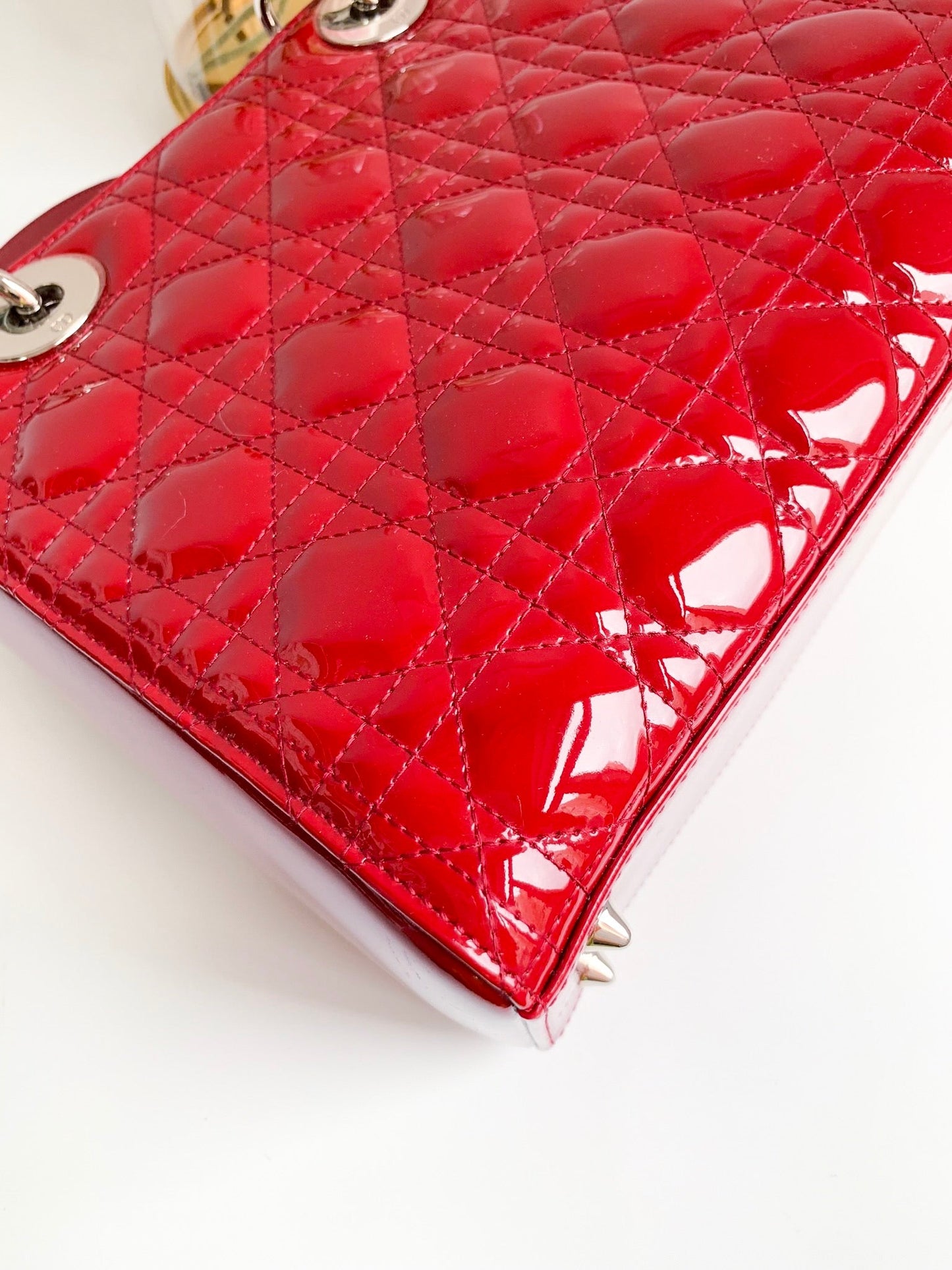 Christian Dior Patent Cannage Medium Lady Dior Red Silver Hardware