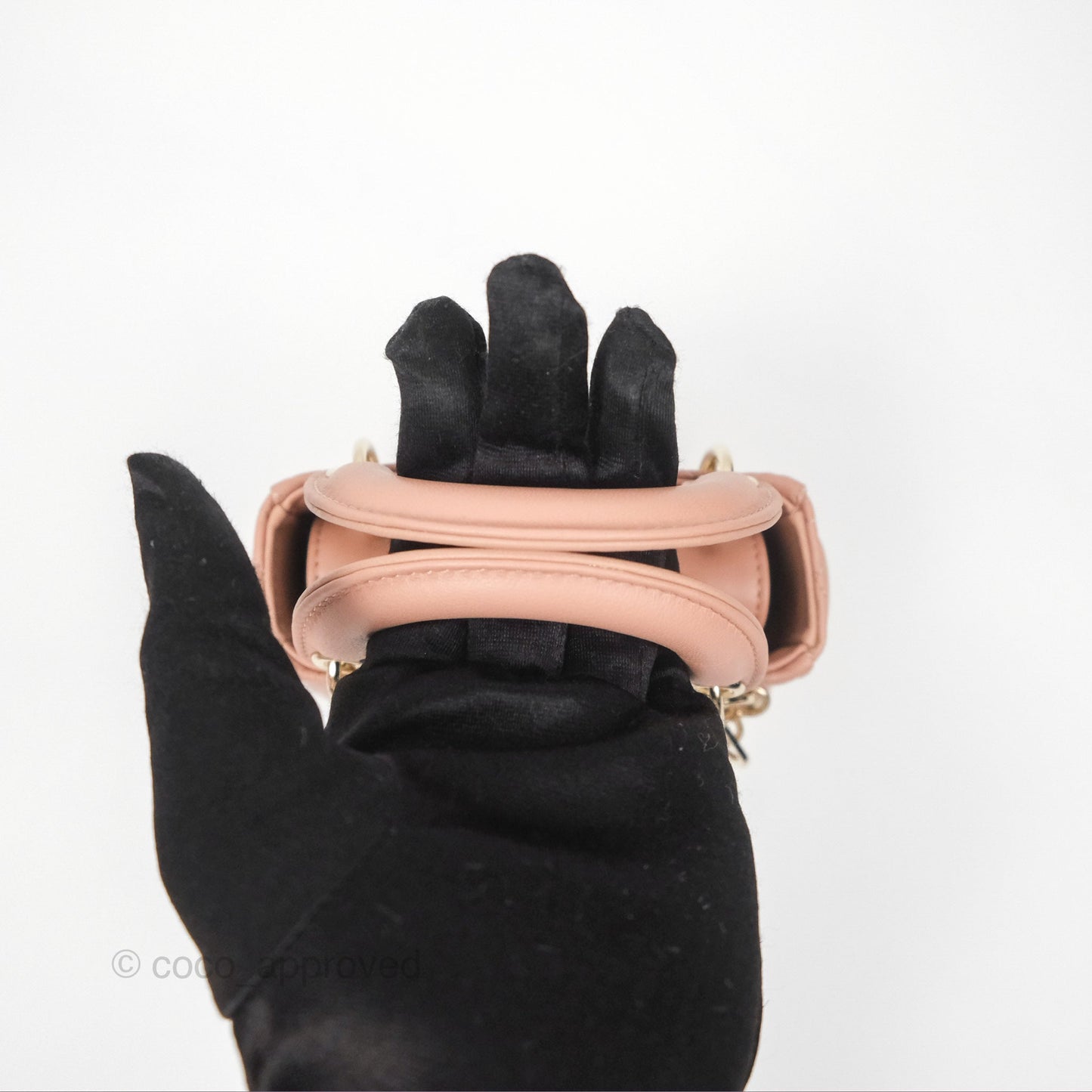 Christian Dior Micro Lady Dior Cannage Rose Des Vents Cannage Lambskin Gold Hardware