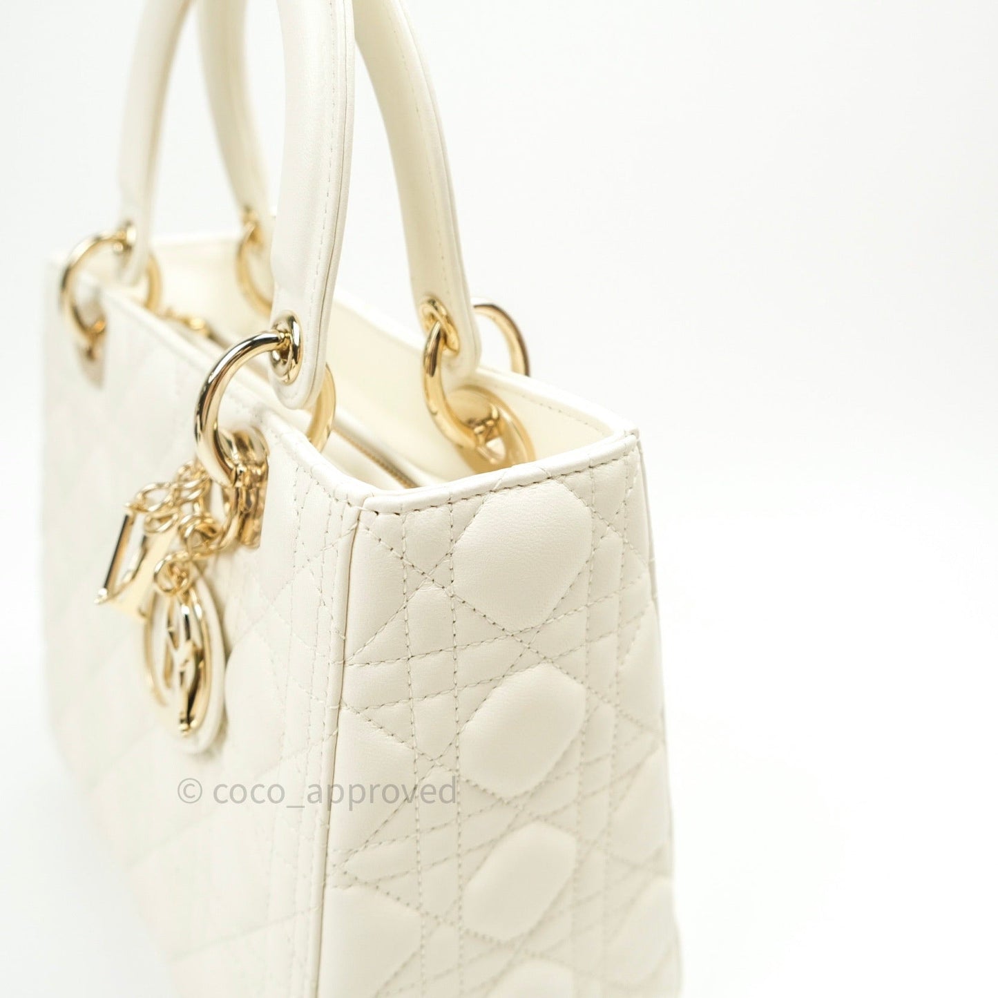 Christian Dior Lambskin Medium Lady Dior Ivory White Gold Hardware